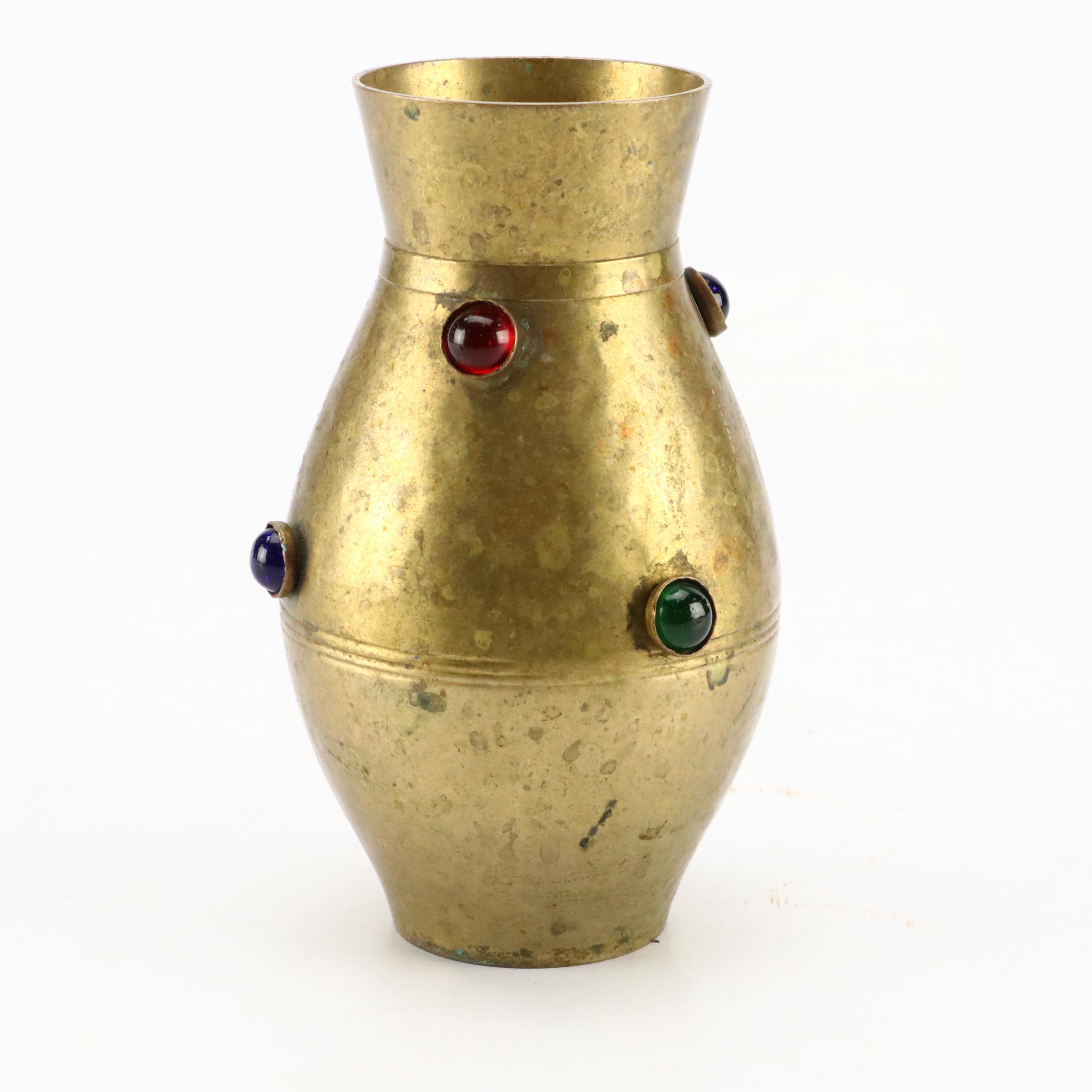 French Style Brass Double Inkwell with Brass and Moroccan Table Accessories