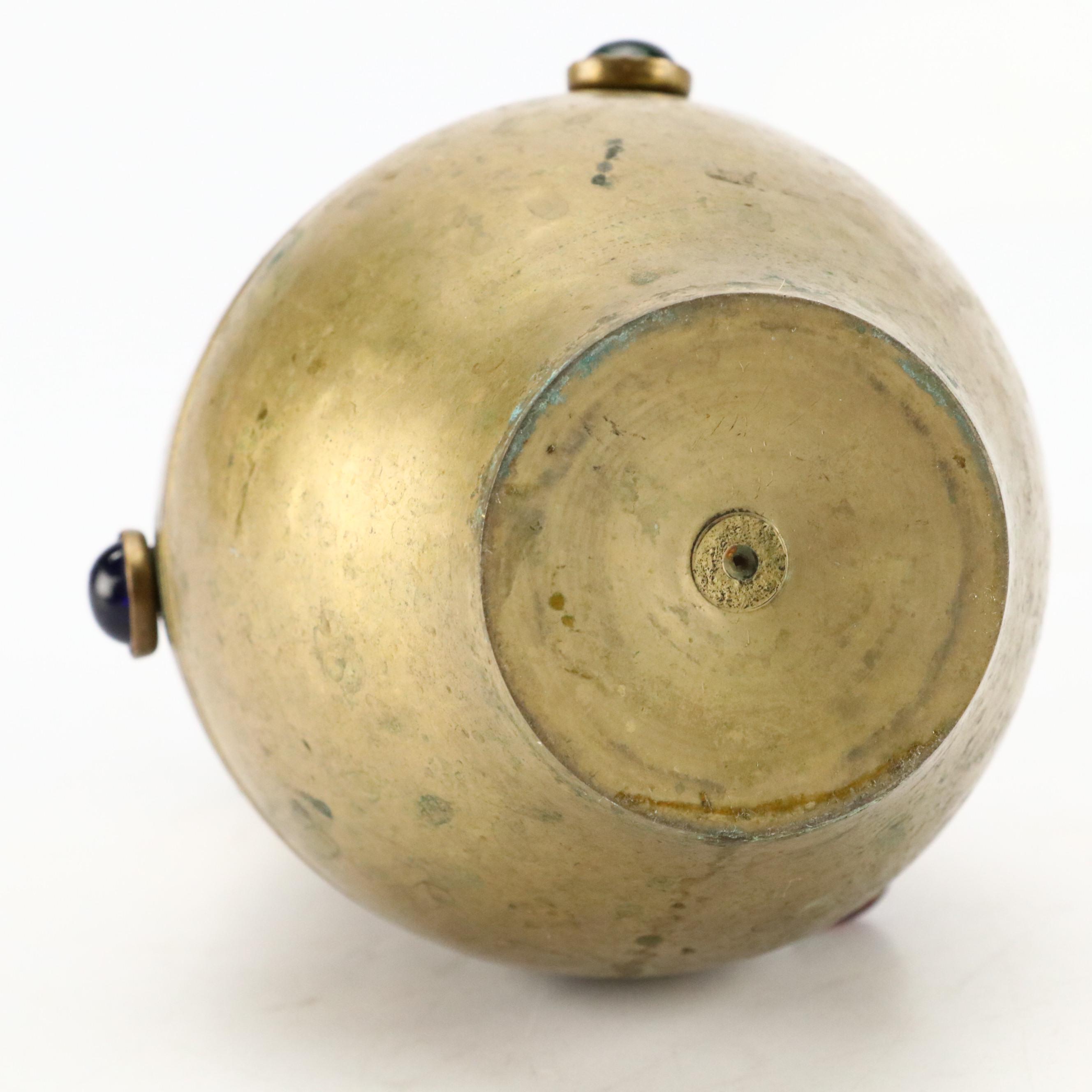 French Style Brass Double Inkwell with Brass and Moroccan Table Accessories