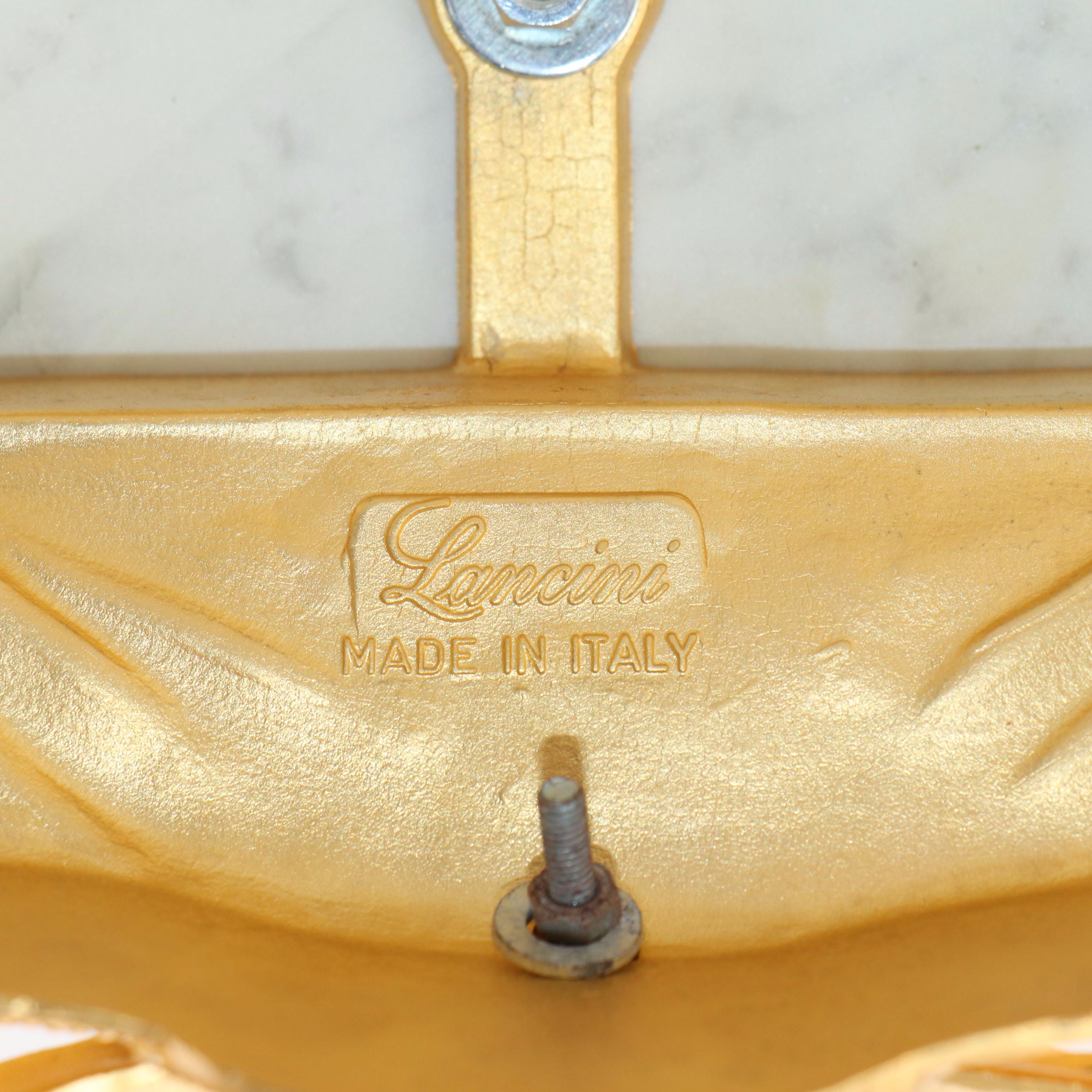 Lancini Italian Rococo Gilt Metal and Malachite Tiled Mantle Clock with Satyroi