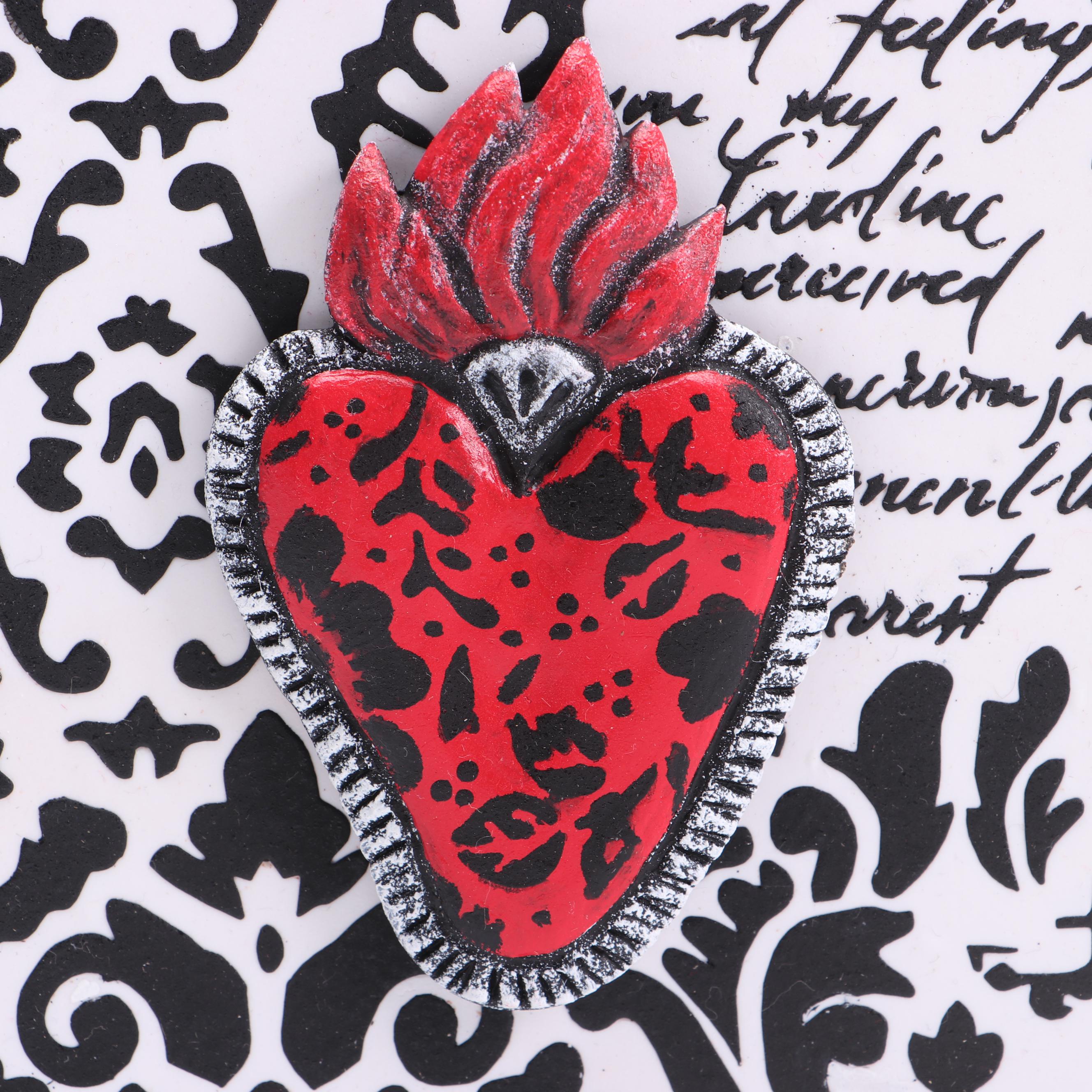 Deborah Kovacs-Sturdevant Mixed Media Collage "Black & White Sacred Heart"