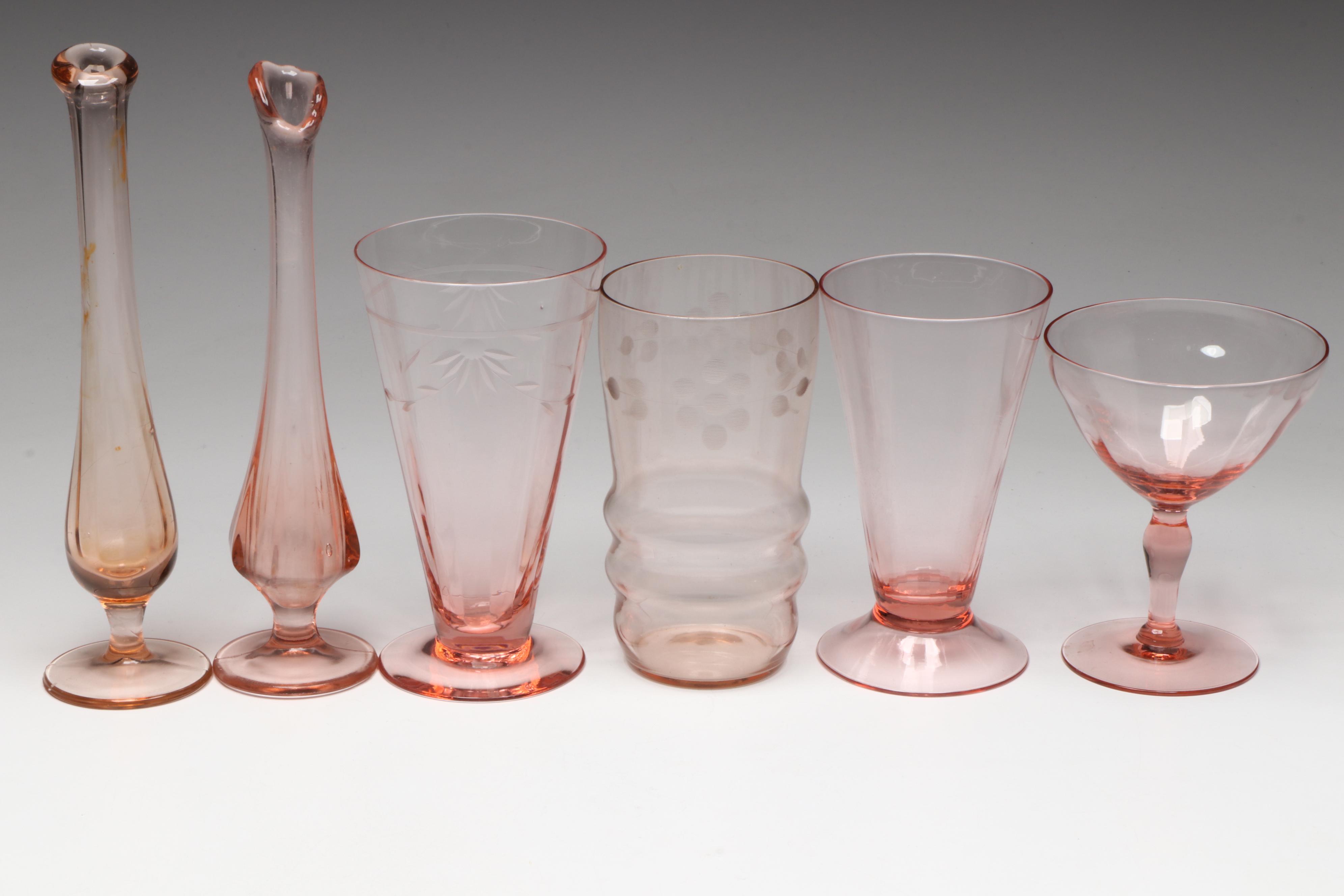 Pink Depression Glass Champagne Coupes, Tumblers, and More