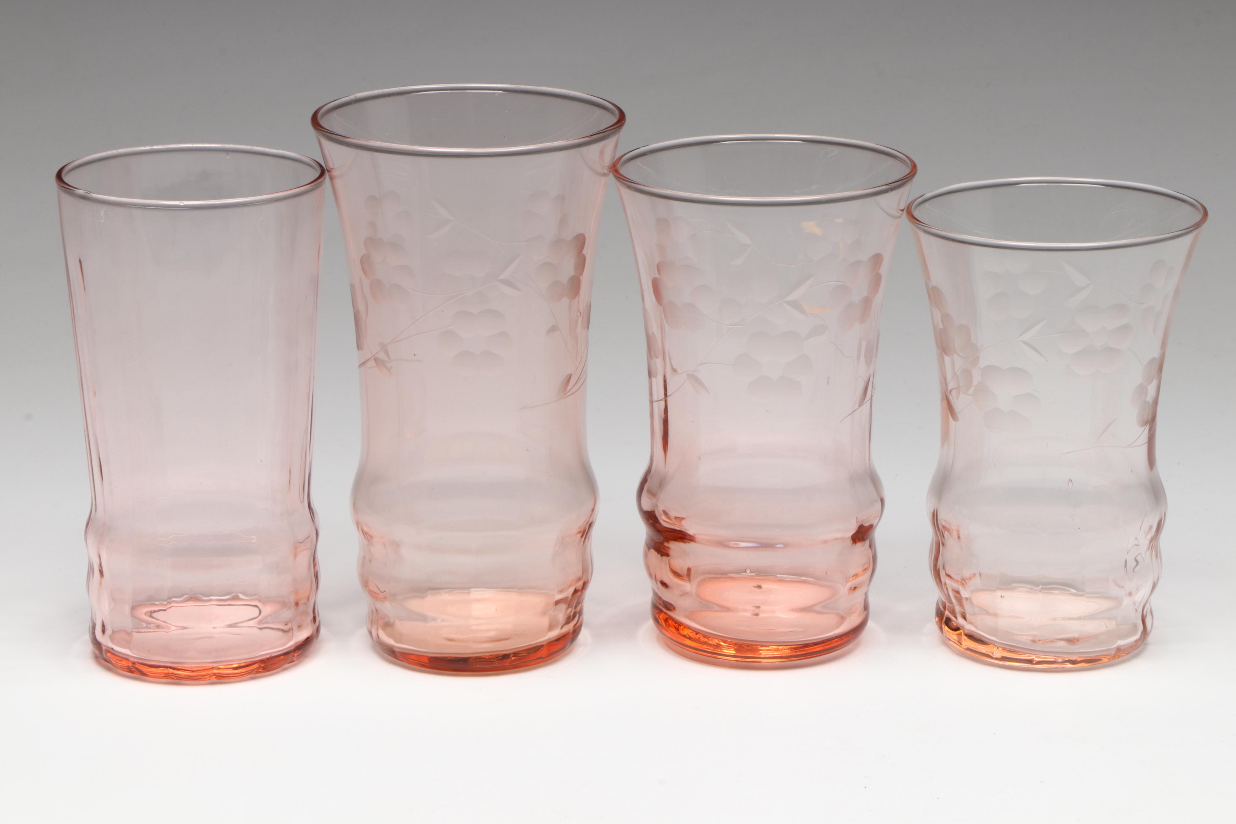 Pink Depression Glass Champagne Coupes, Tumblers, and More