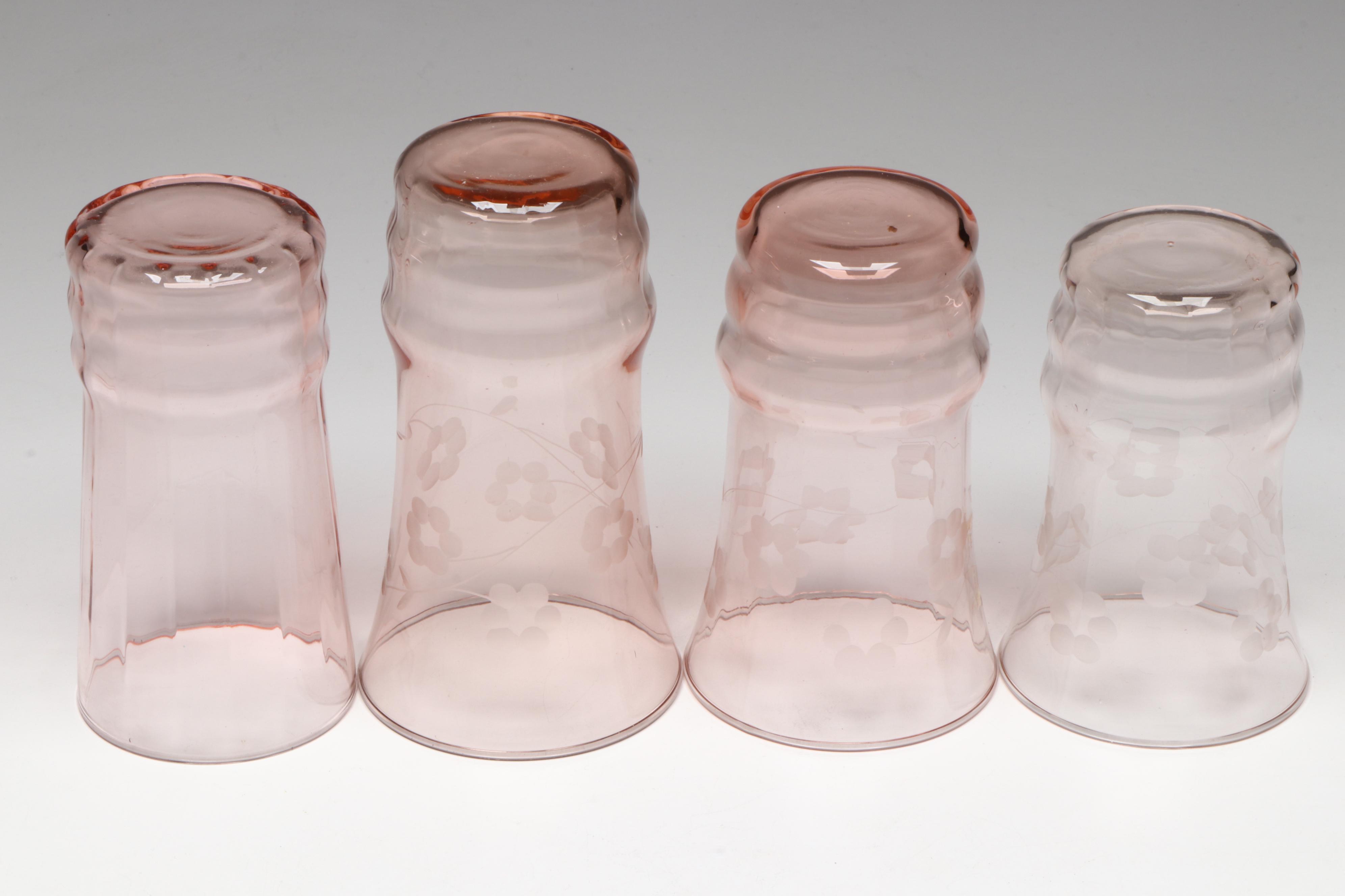 Pink Depression Glass Champagne Coupes, Tumblers, and More
