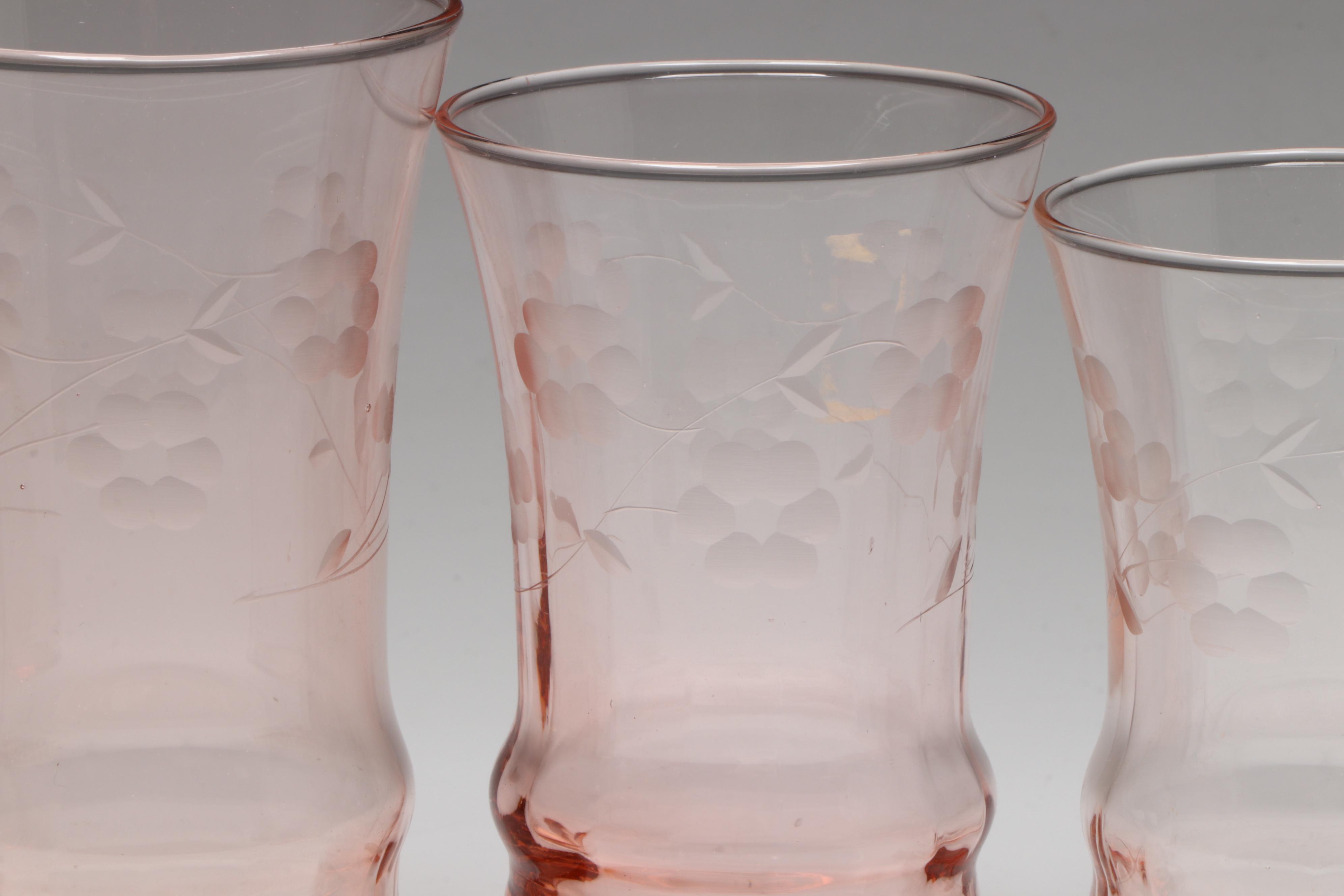 Pink Depression Glass Champagne Coupes, Tumblers, and More