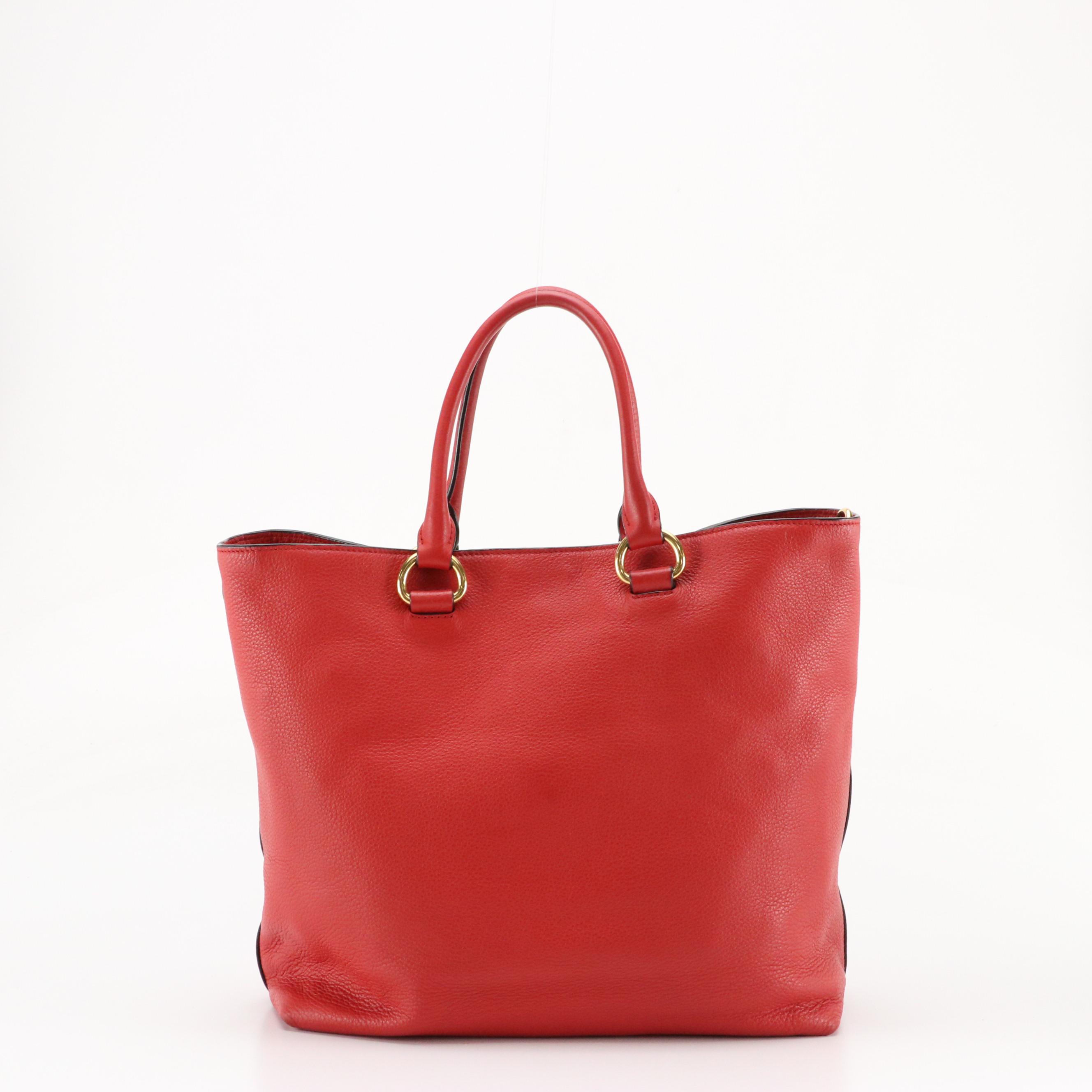 Prada Two Way Tote Bag in Red Grained Leather