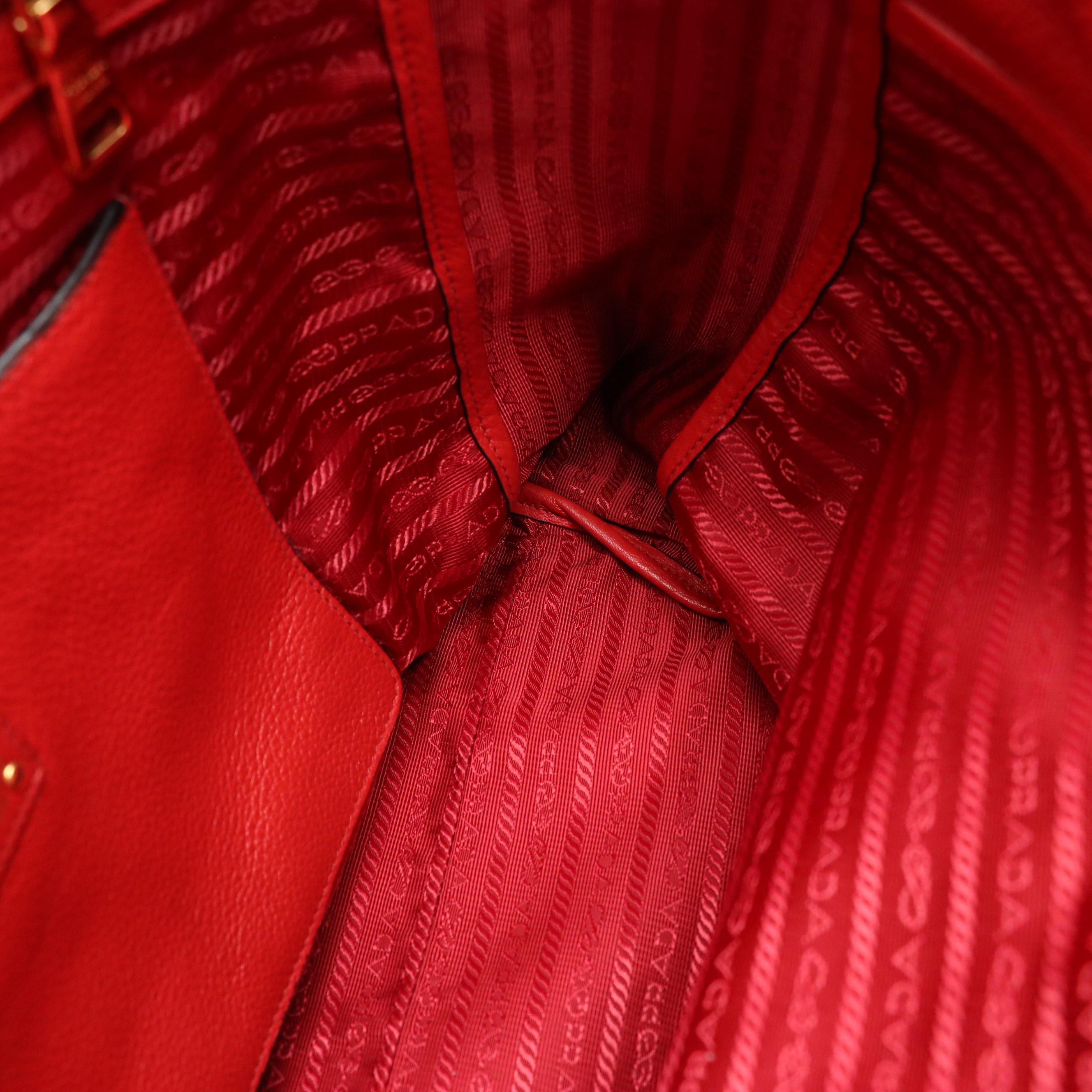 Prada Two Way Tote Bag in Red Grained Leather