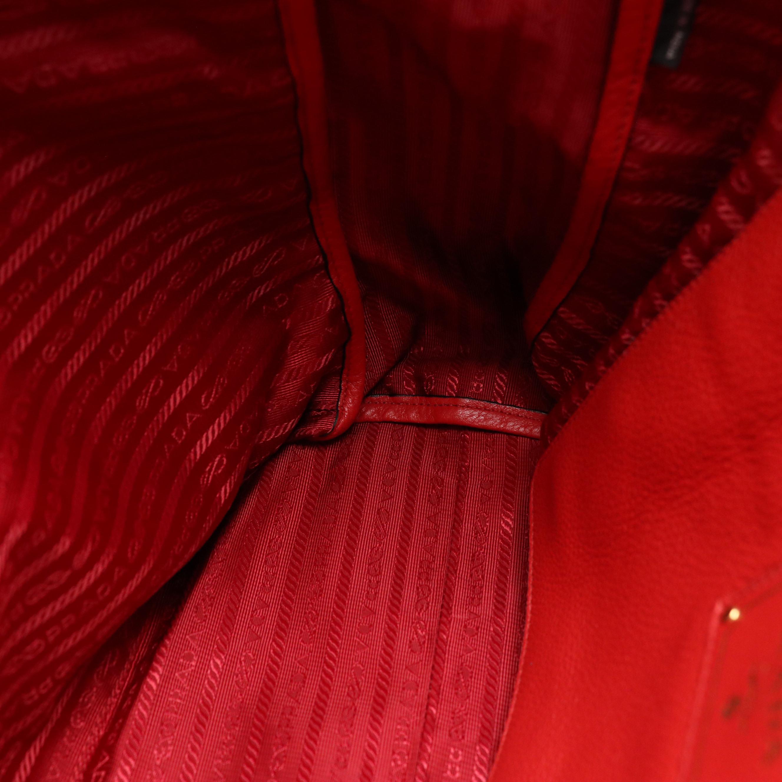 Prada Two Way Tote Bag in Red Grained Leather