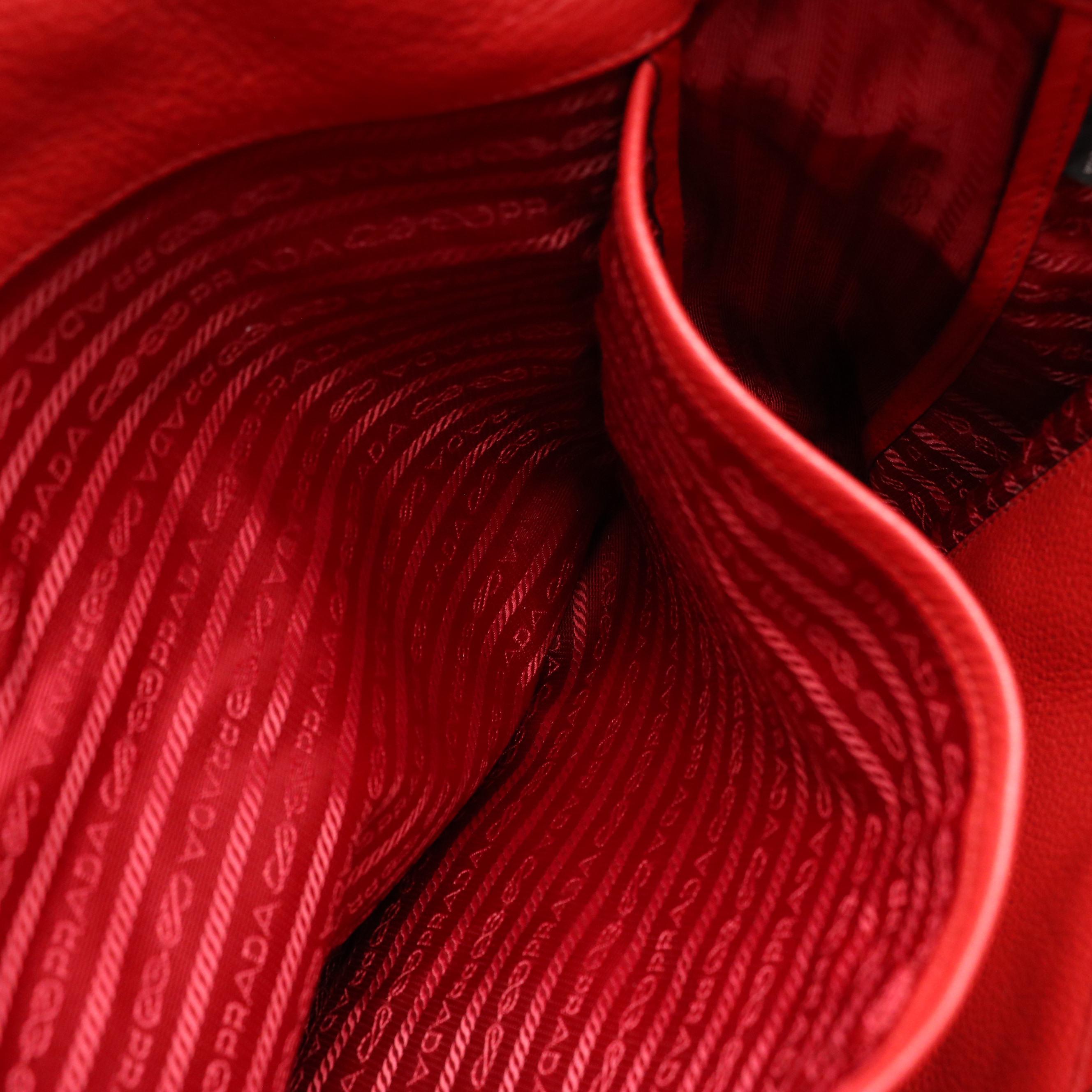 Prada Two Way Tote Bag in Red Grained Leather