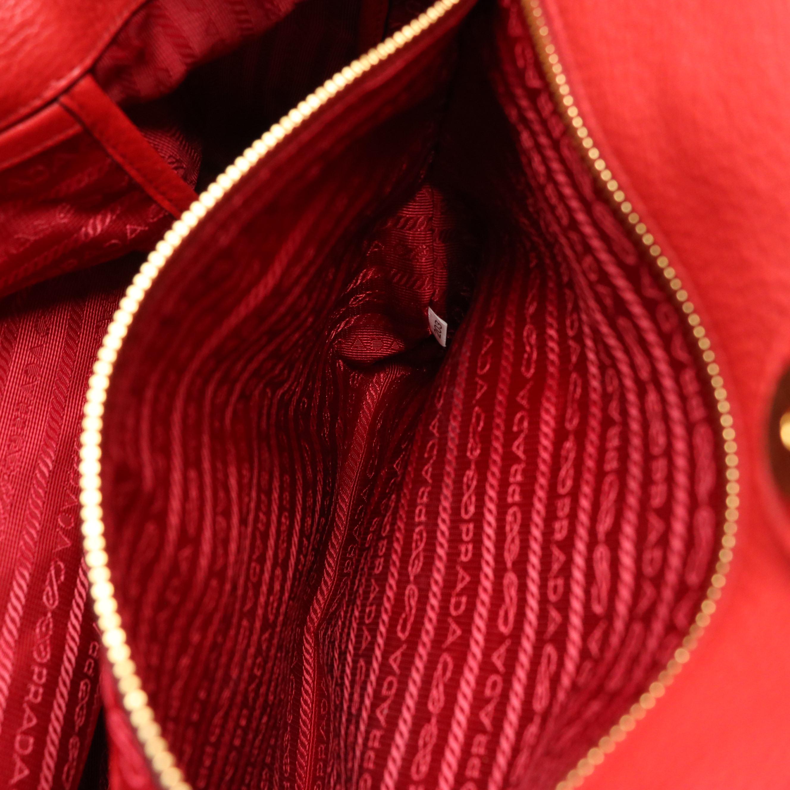 Prada Two Way Tote Bag in Red Grained Leather