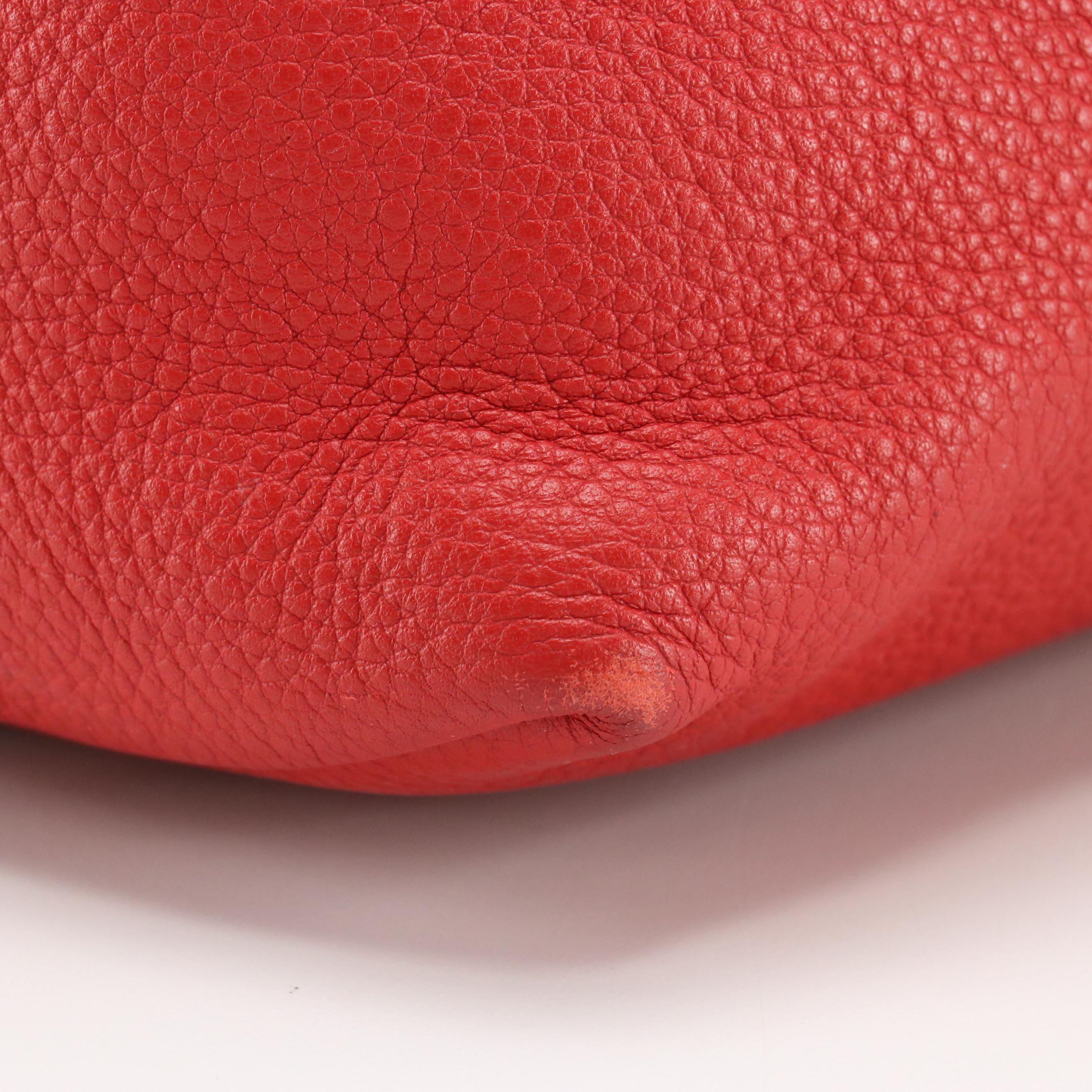 Prada Two Way Tote Bag in Red Grained Leather