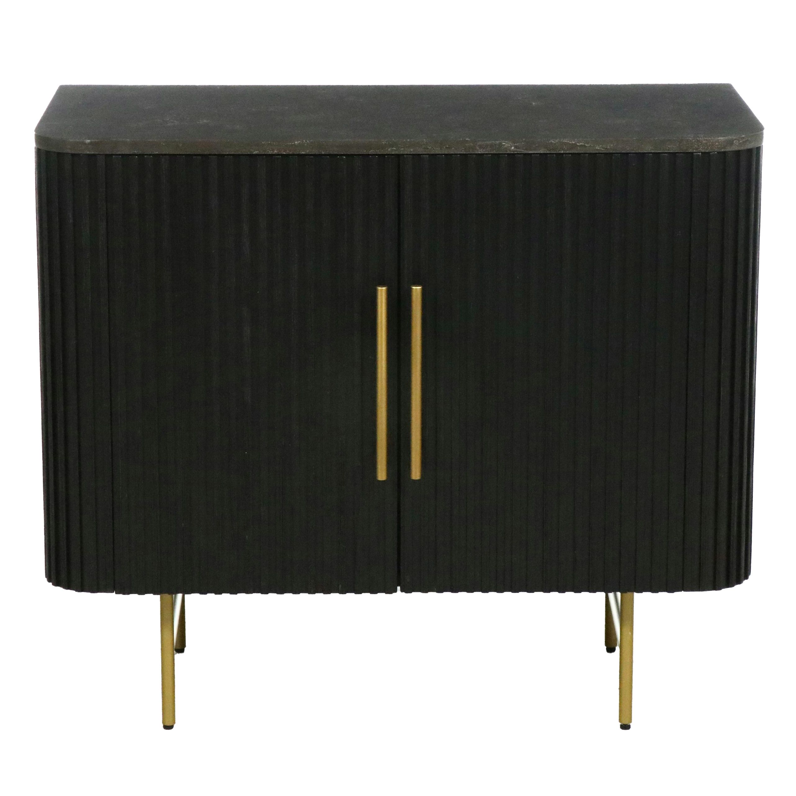 Arhaus "Finnley" Ebonized Oak Bar Cabinet with Marble Top