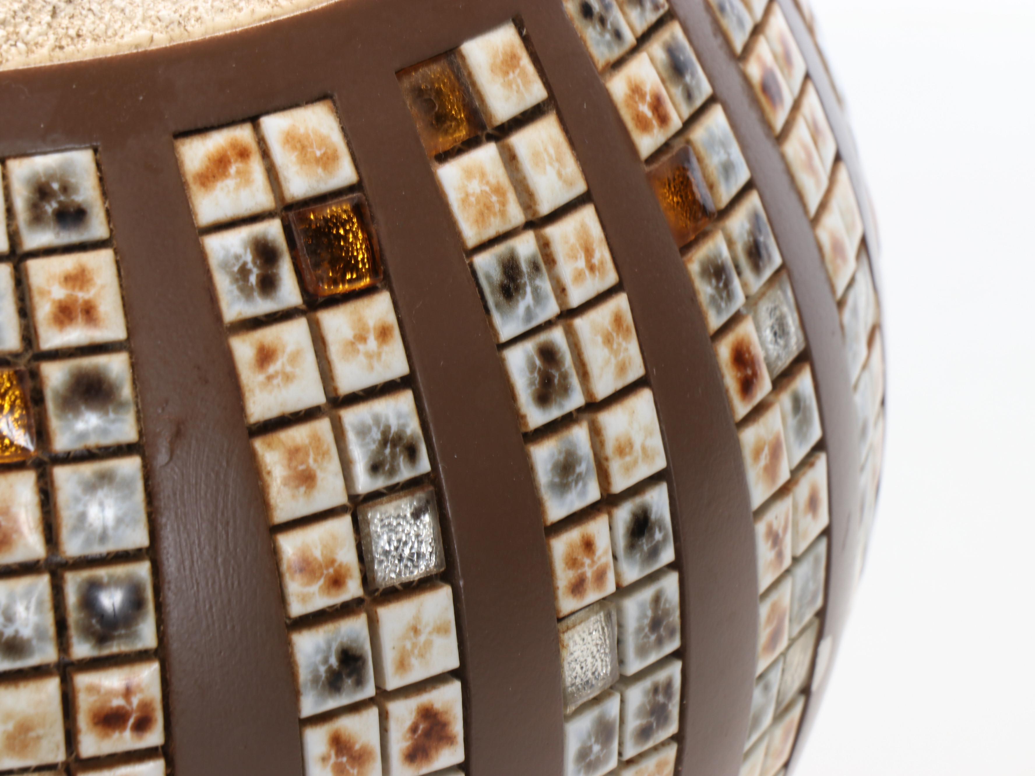 Mid Century Modern Mosaic Panel, Walnut and Ceramic Table Lamps