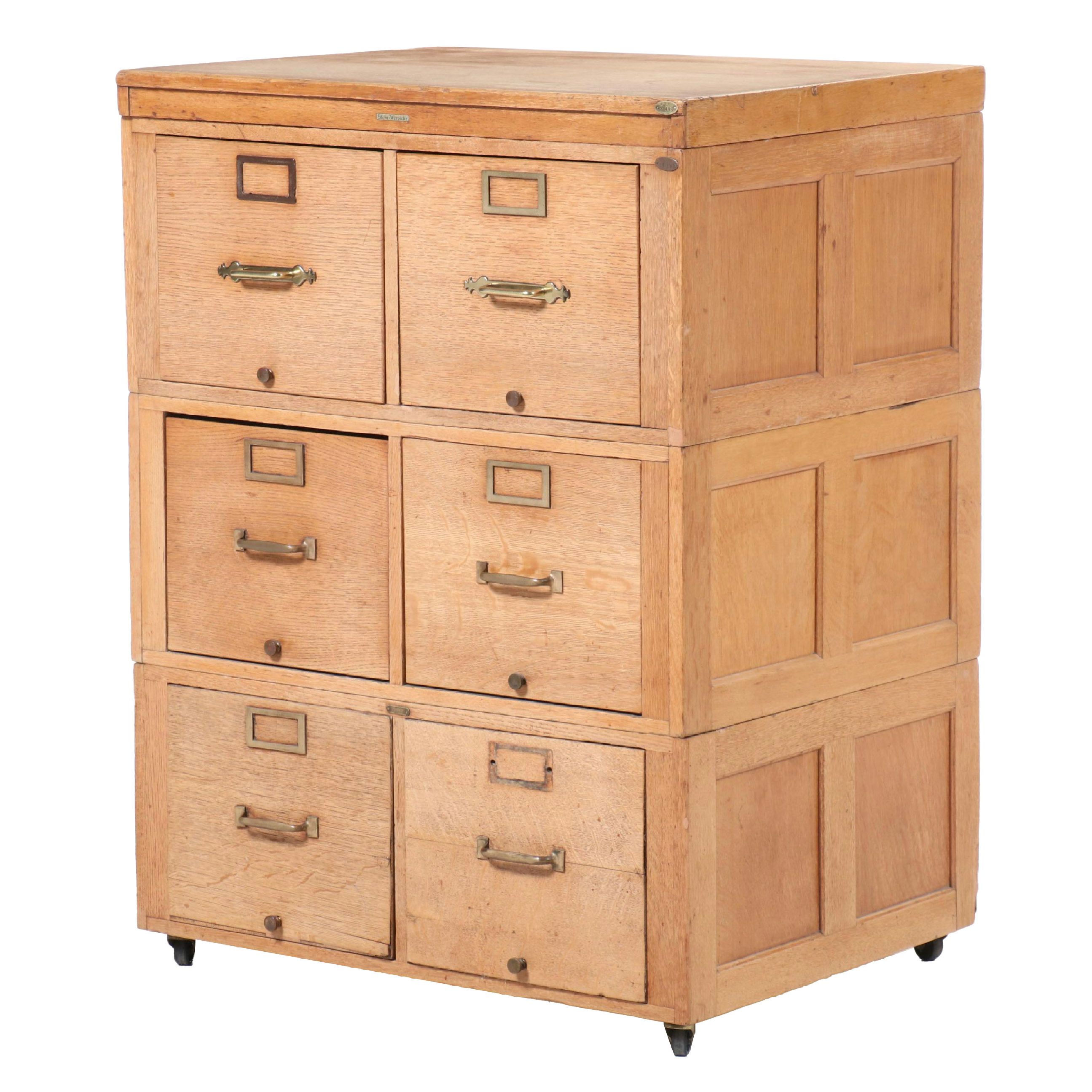 Globe-Wernicke Oak Six-Drawer Stacking Filing Cabinet