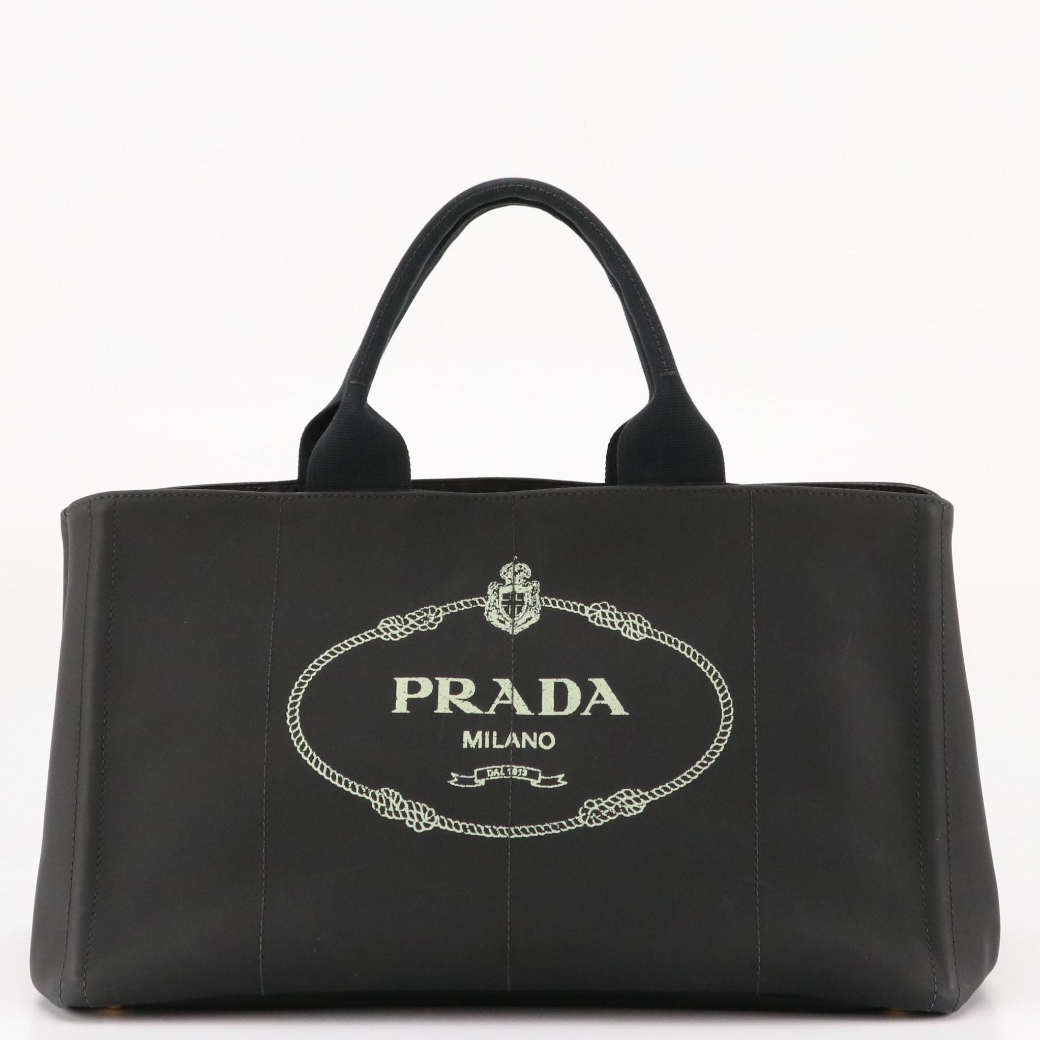 Prada Canapa Tote in Logo Print Black Tessuto Nylon