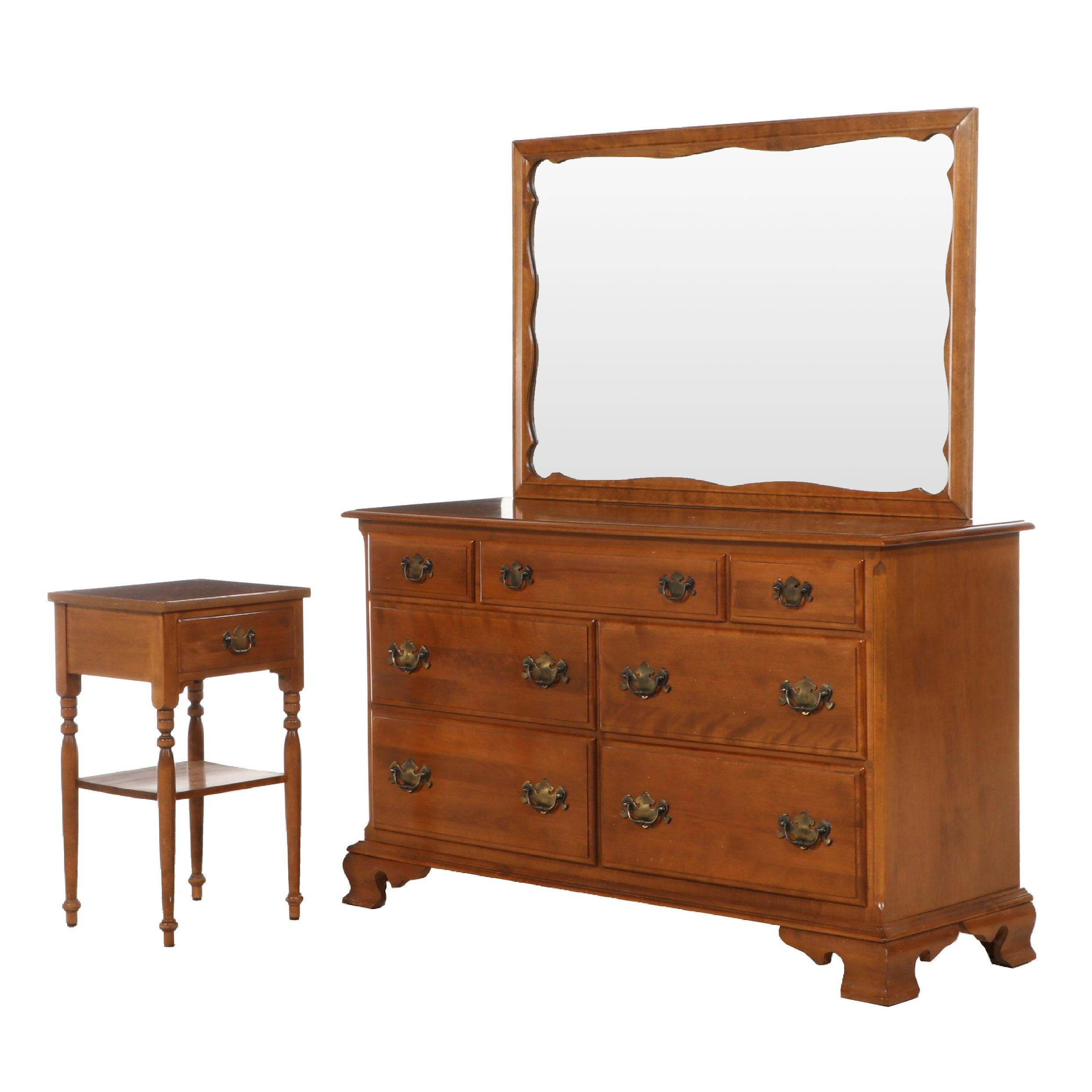 Ethan Allen American Colonial Style Maple Dresser with Mirror and Nightstand