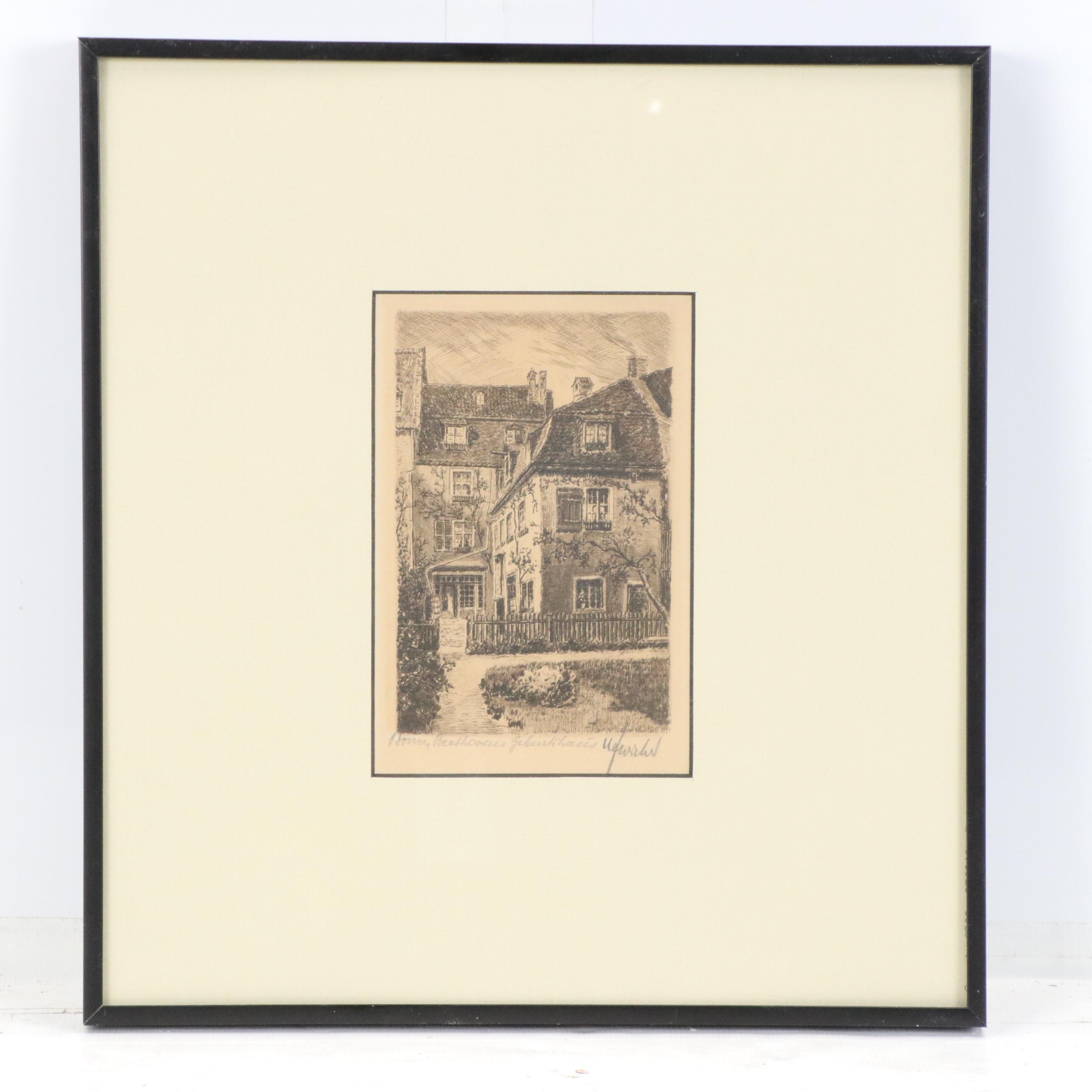 Four Black and White Etchings and Engravings, 20th Century