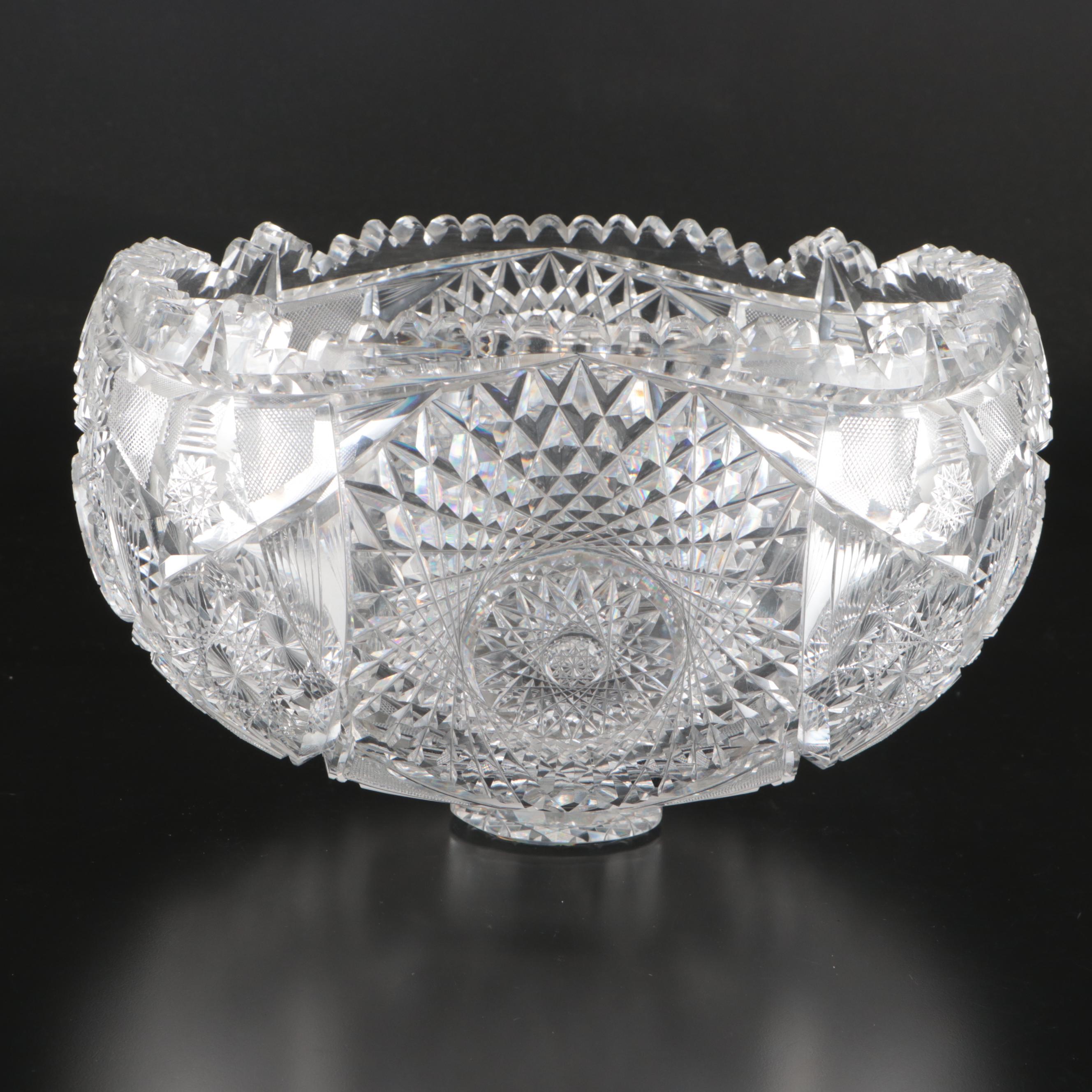 American Brilliant Style Cut Glass Punch Bowl on Stand, 20th Century
