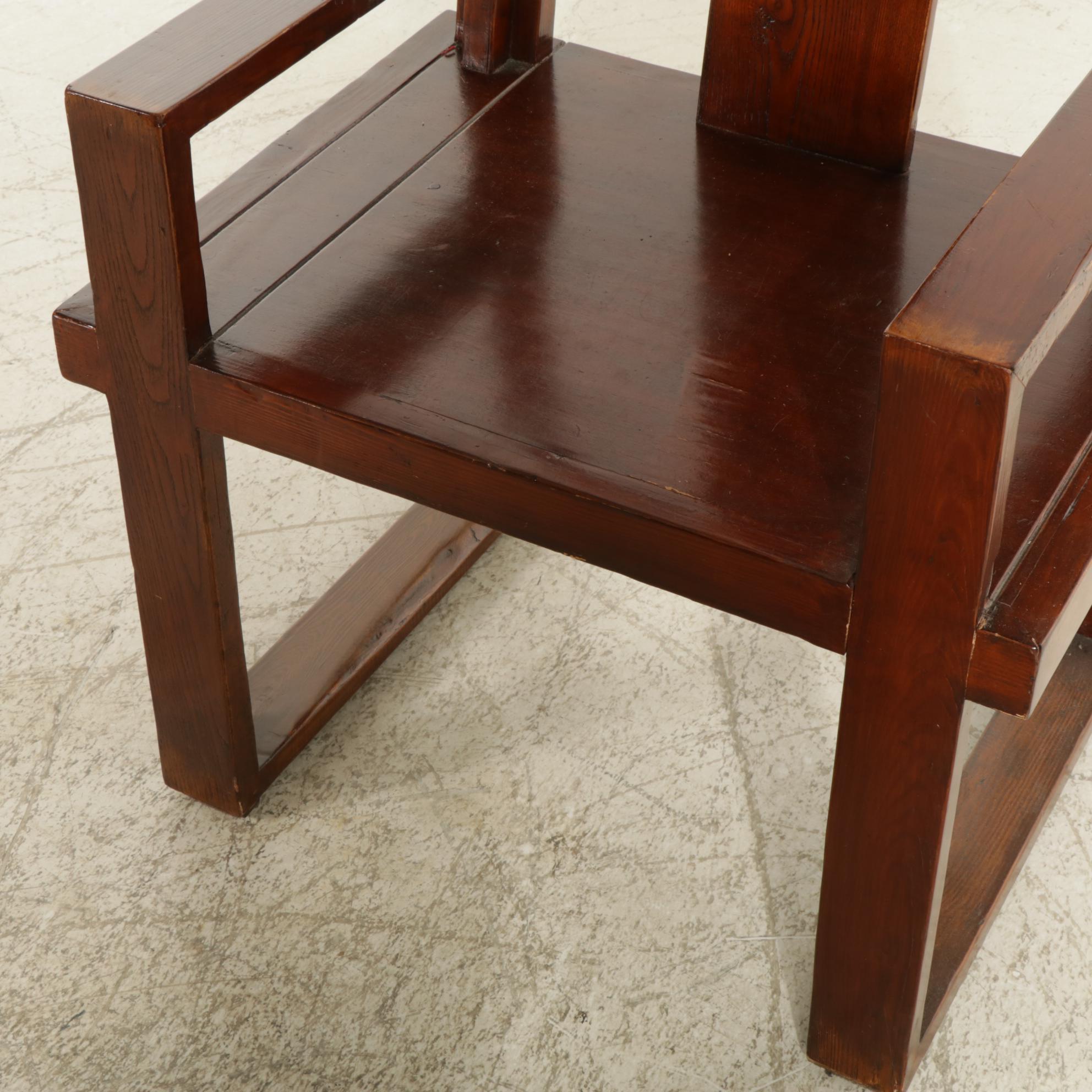 Chinese Style Pine Platform Armchairs, Pair, Mid to Late 20th Century