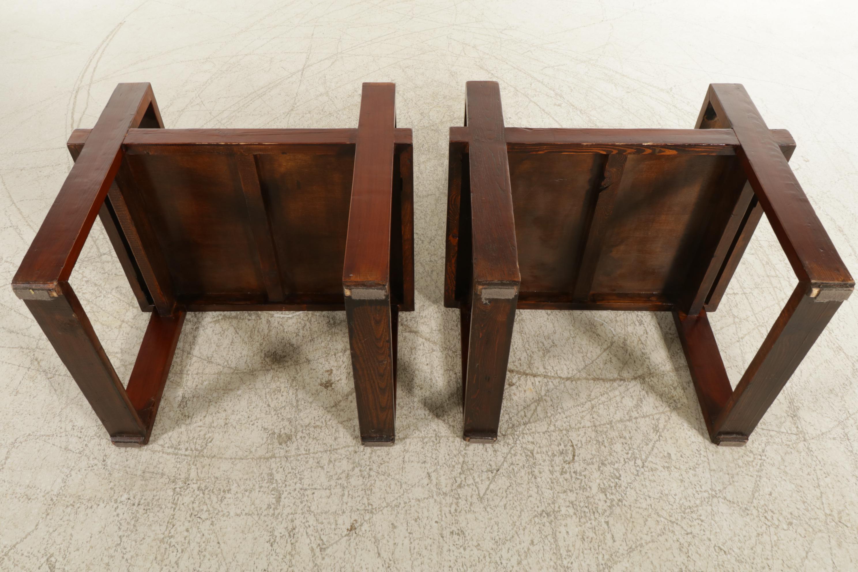 Chinese Style Pine Platform Armchairs, Pair, Mid to Late 20th Century