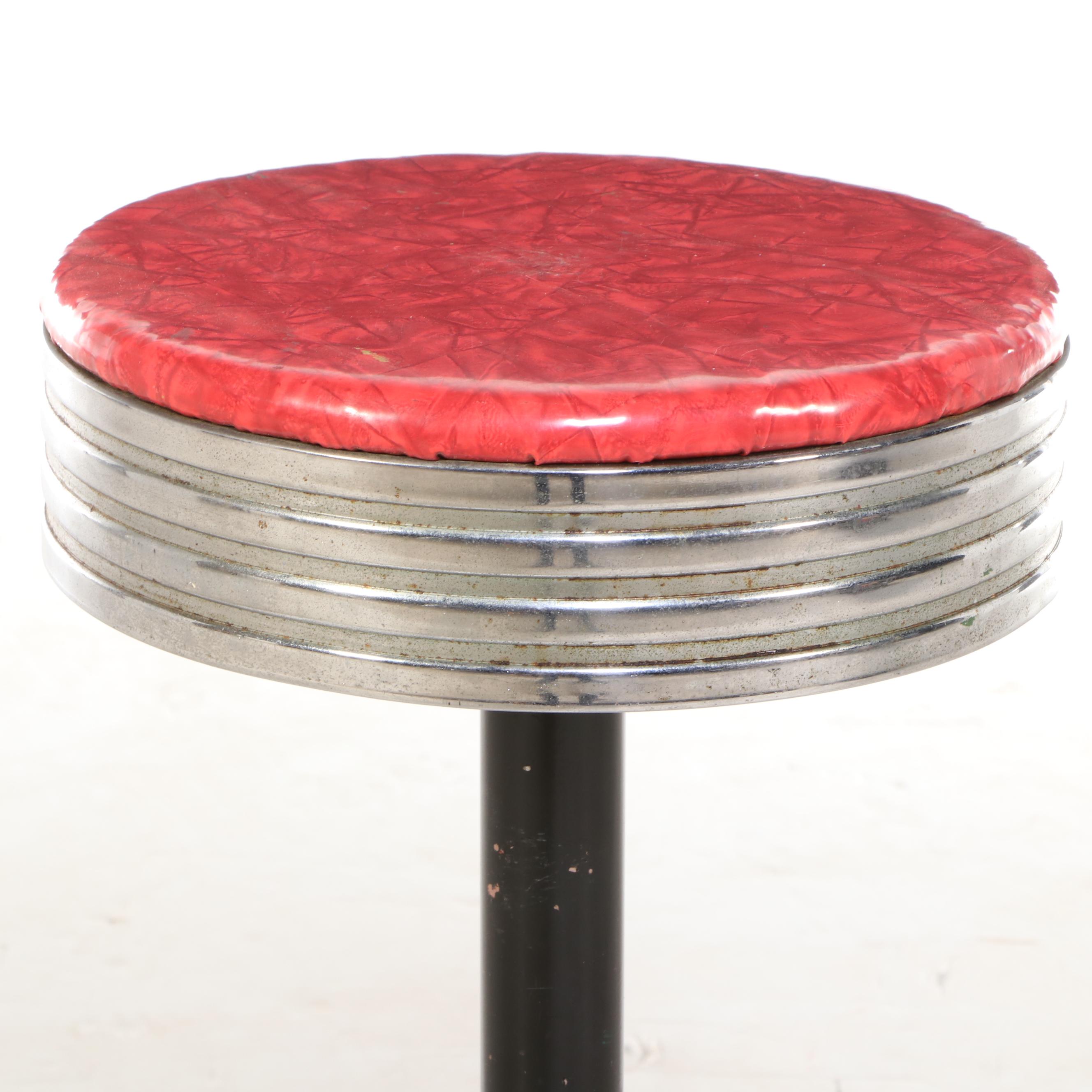 Painted Chrome and Vinyl Diner Stools, Mid-20th Century