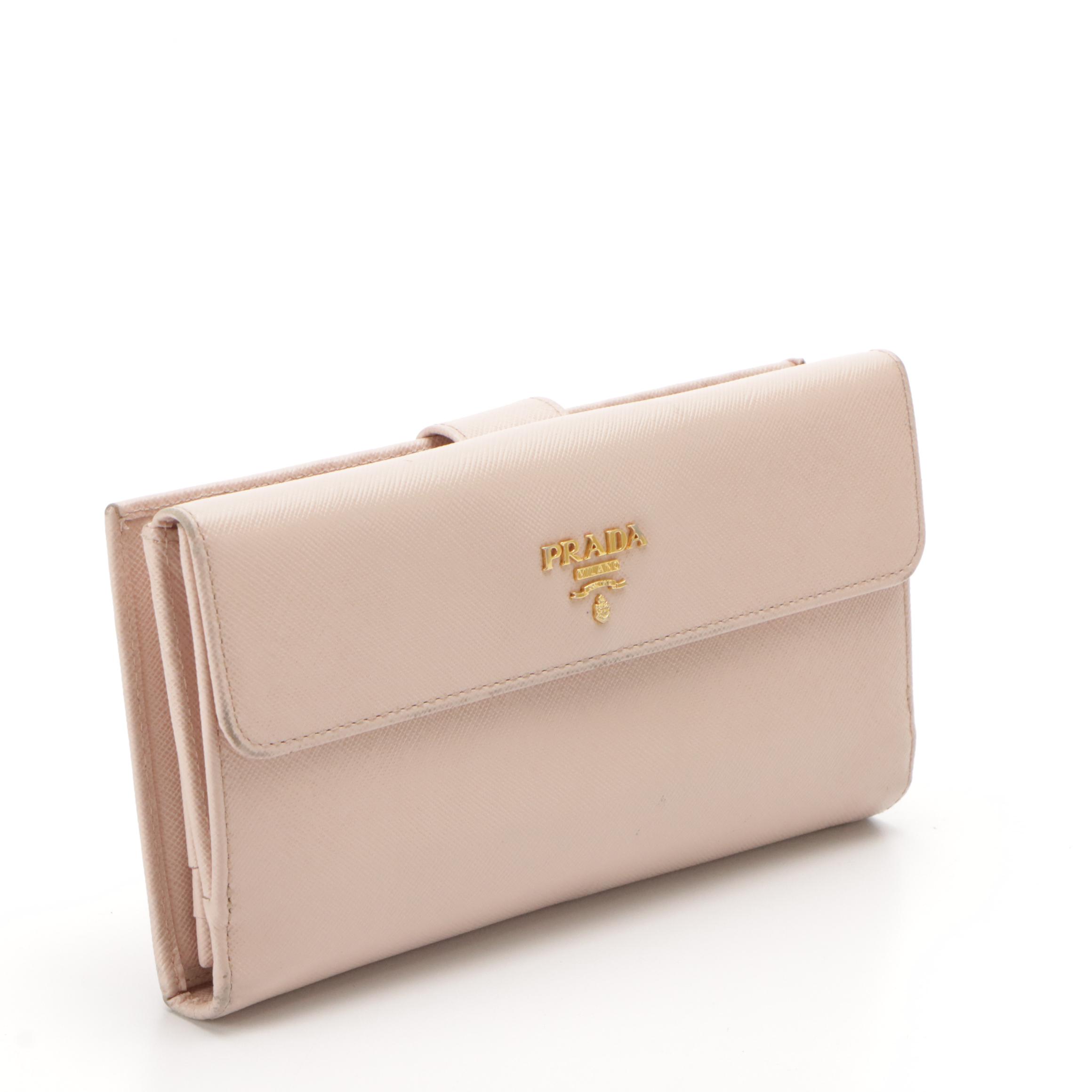 Prada Bifold Long Wallet in Neutral Saffiano Leather