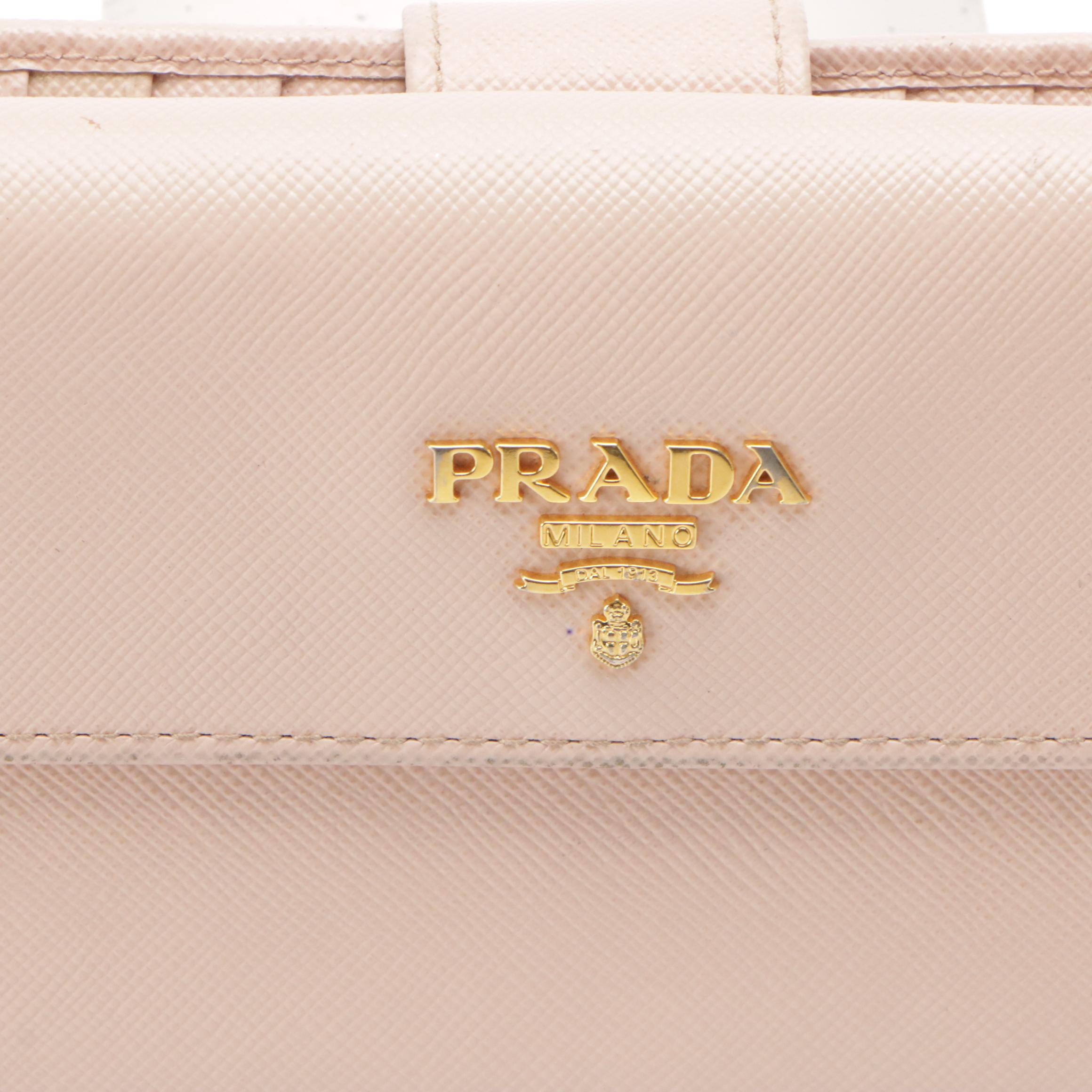 Prada Bifold Long Wallet in Neutral Saffiano Leather
