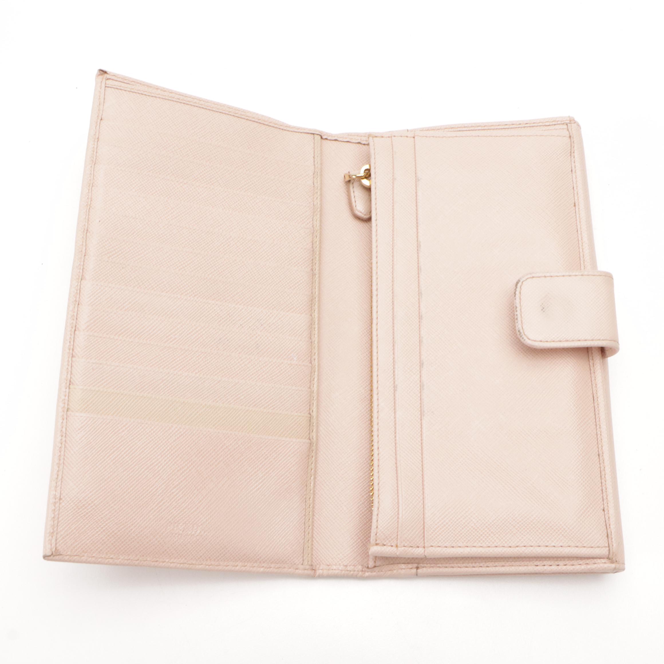 Prada Bifold Long Wallet in Neutral Saffiano Leather