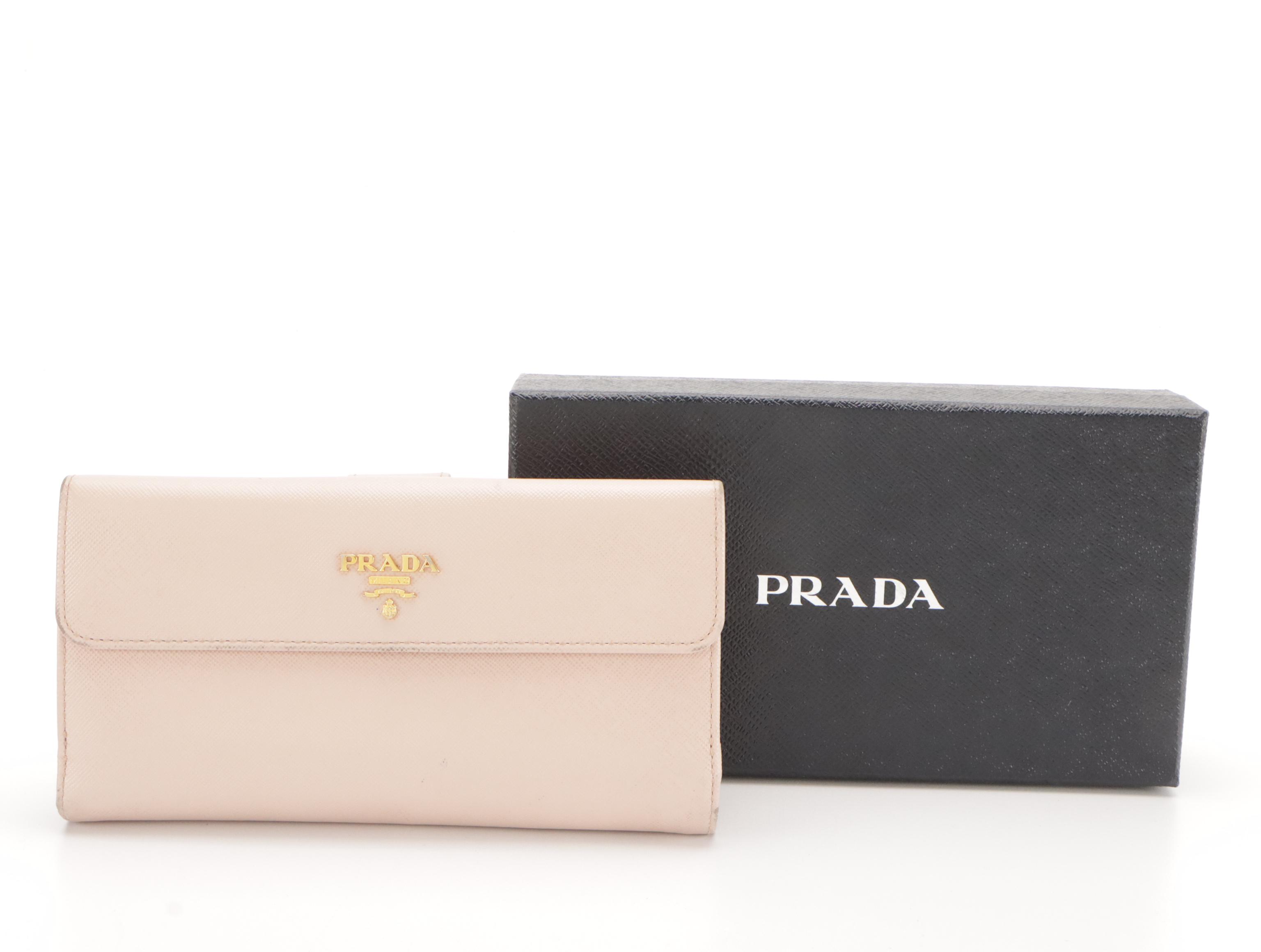 Prada Bifold Long Wallet in Neutral Saffiano Leather