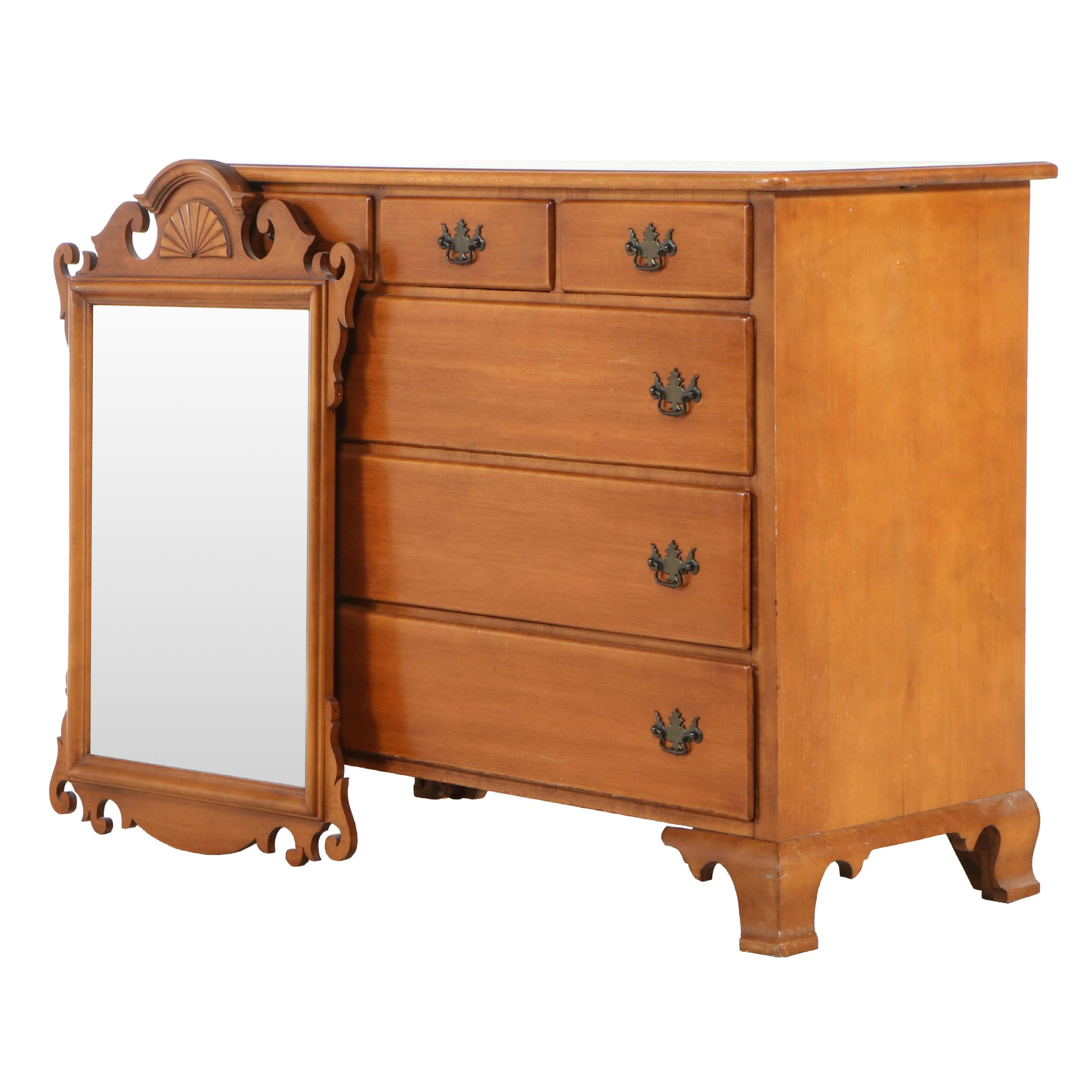 American Colonial Style Maple Dresser with Mirror, Late 20th Century