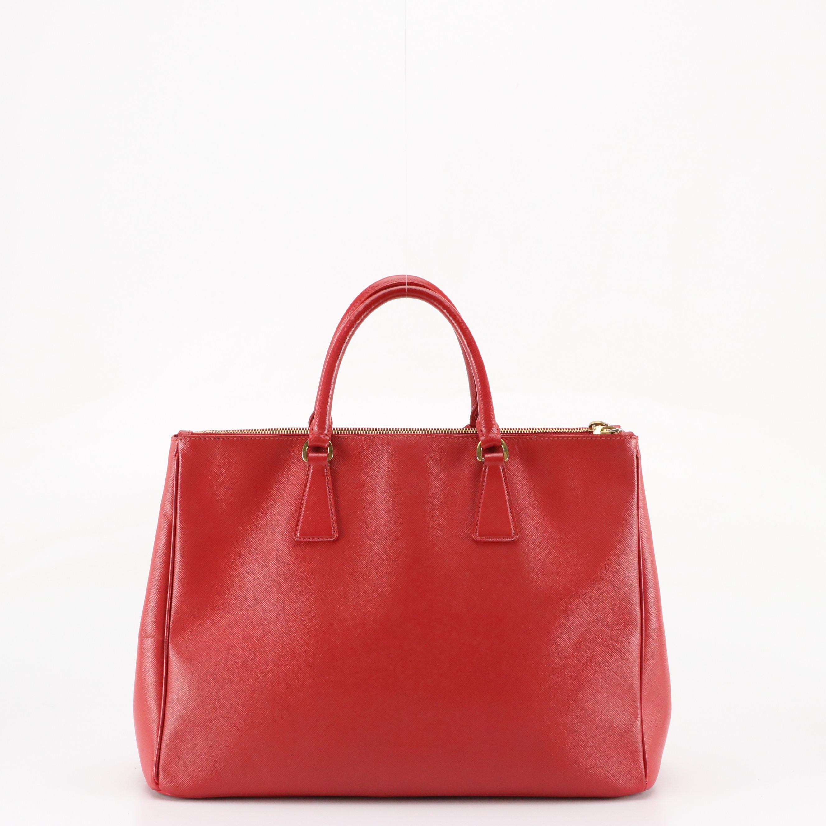 Prada Red Saffiano Leather Galleria Double Zip Tote