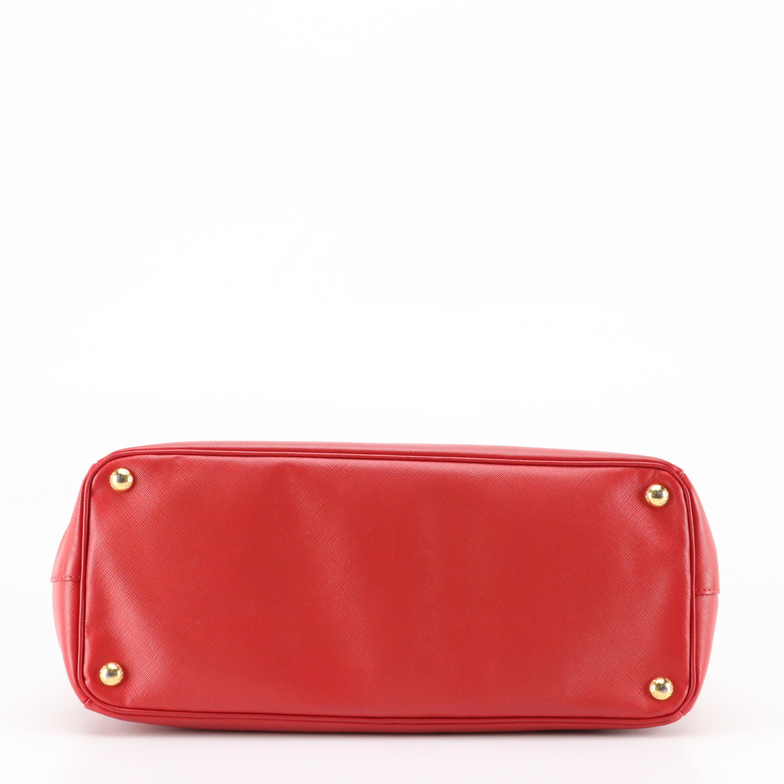 Prada Red Saffiano Leather Galleria Double Zip Tote