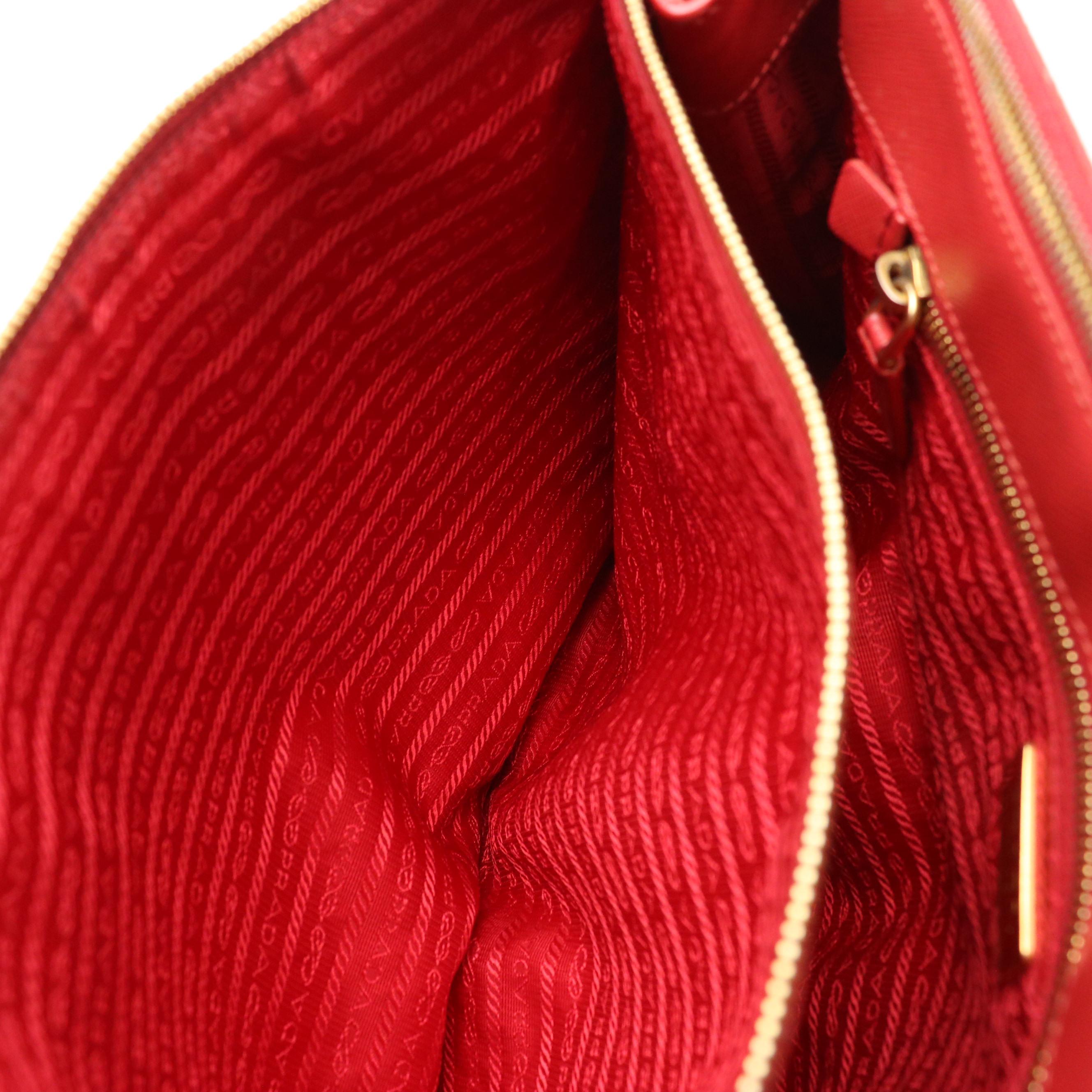 Prada Red Saffiano Leather Galleria Double Zip Tote