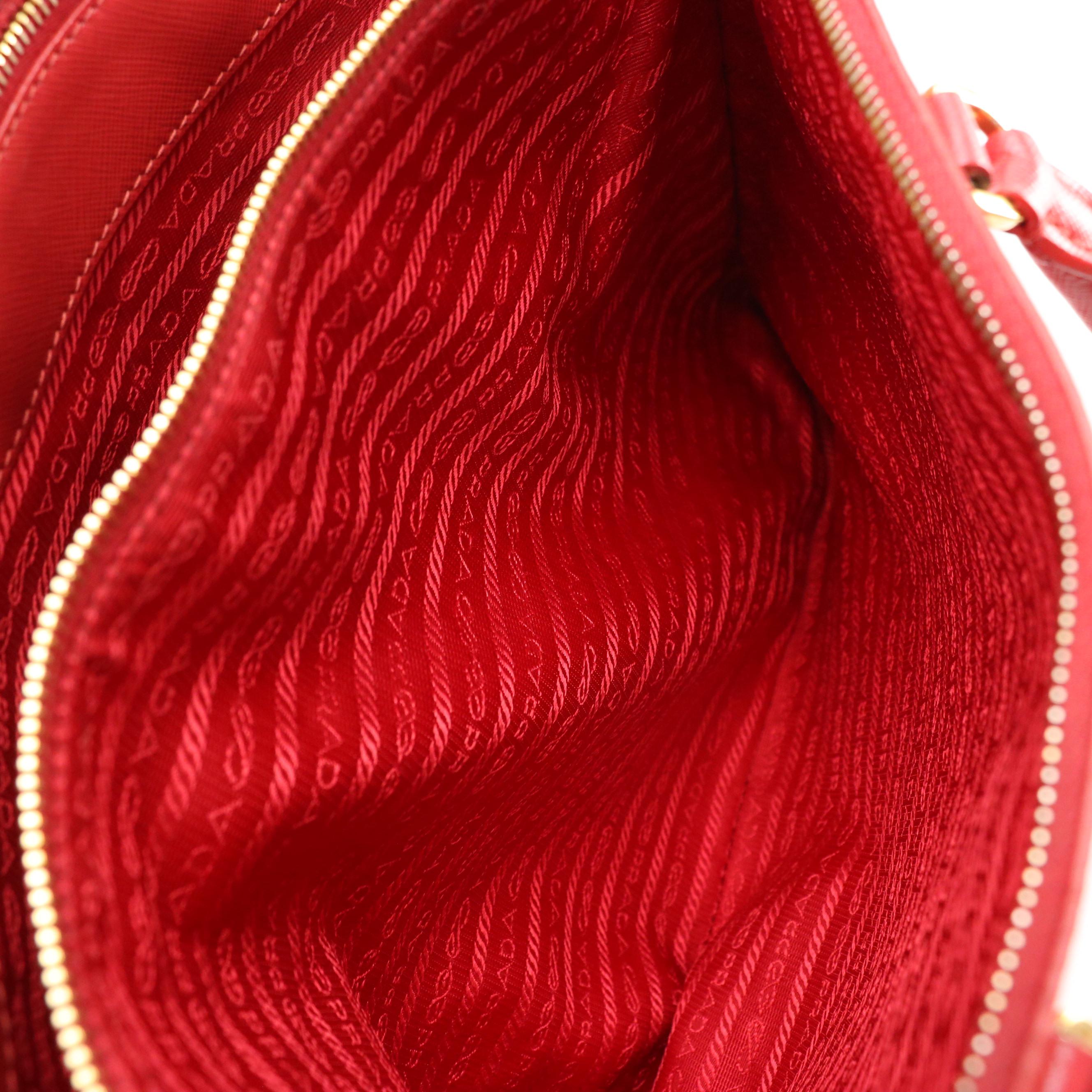 Prada Red Saffiano Leather Galleria Double Zip Tote