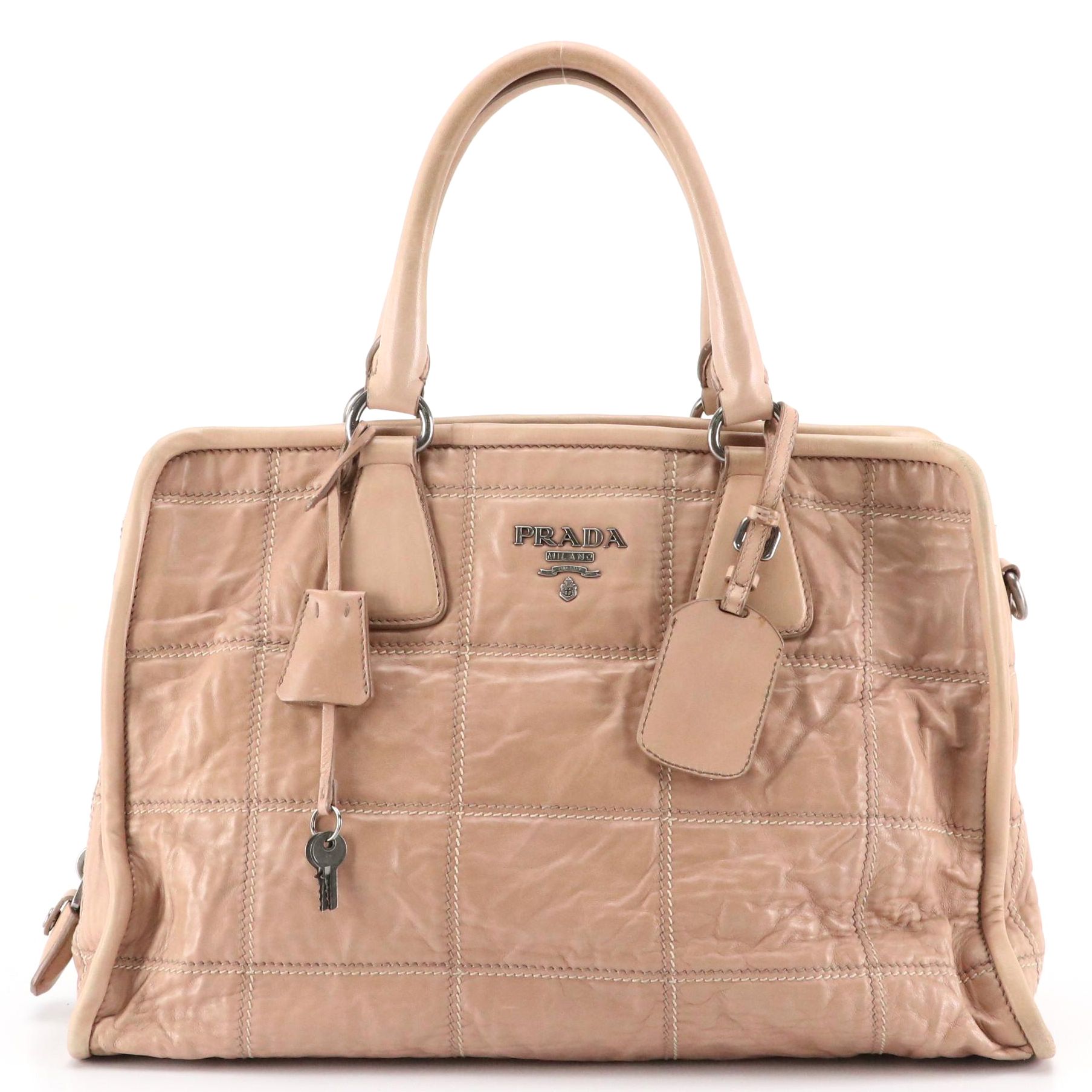 Prada Cammeo Antique Stitched Quilted Nappa Leather Tote Bag