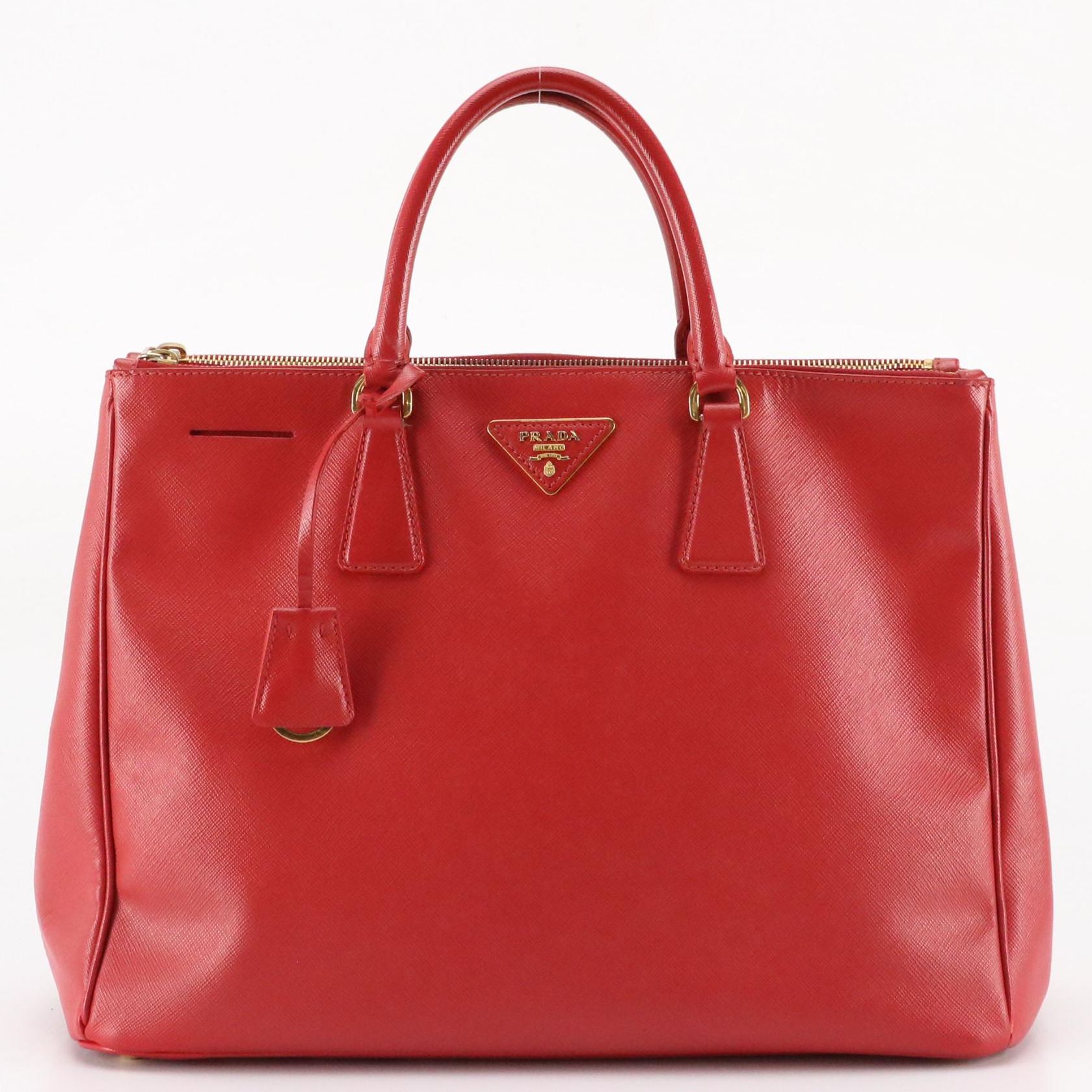 Prada Red Saffiano Leather Galleria Double Zip Tote