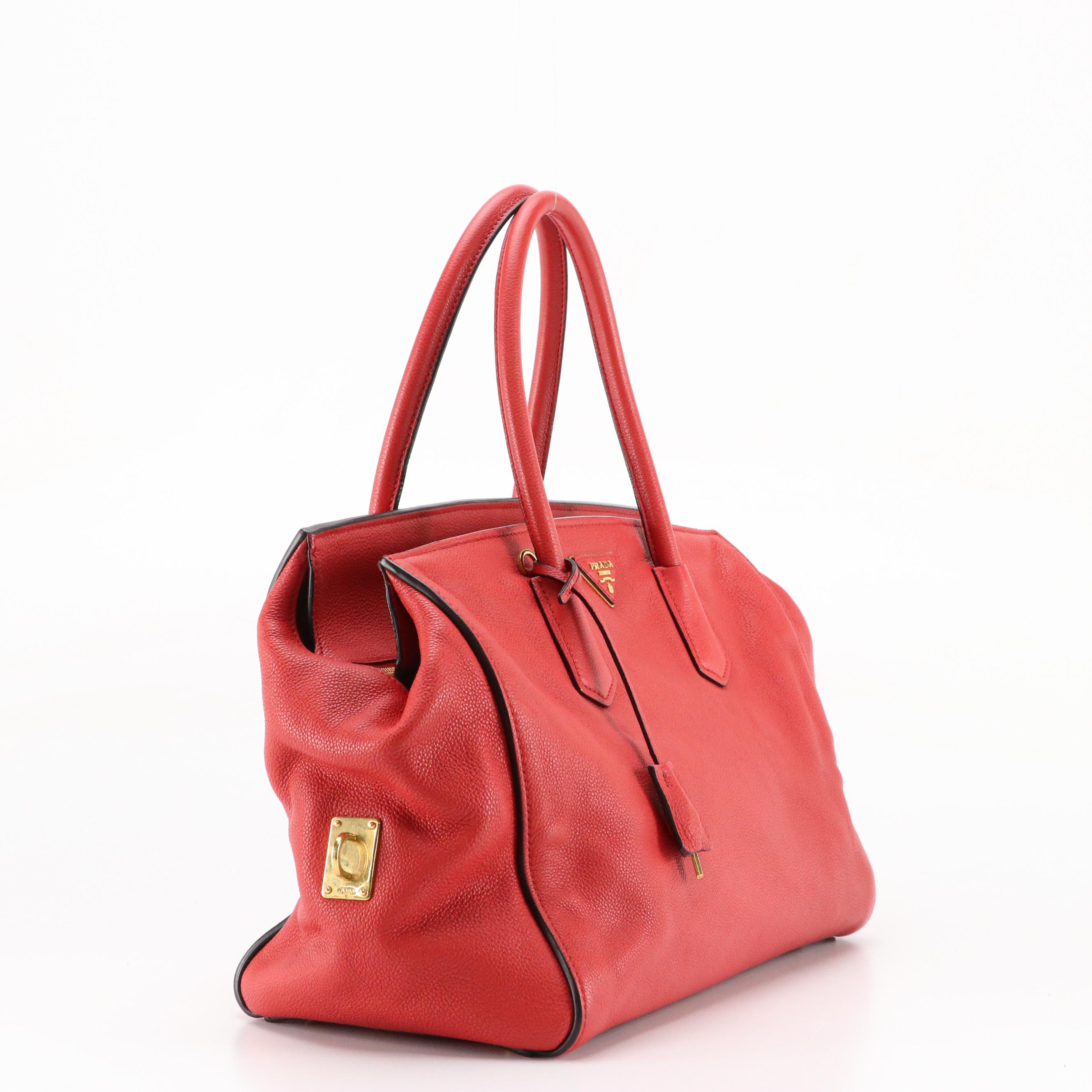 Prada Red Vitello Daino Leather Two-Way Bag