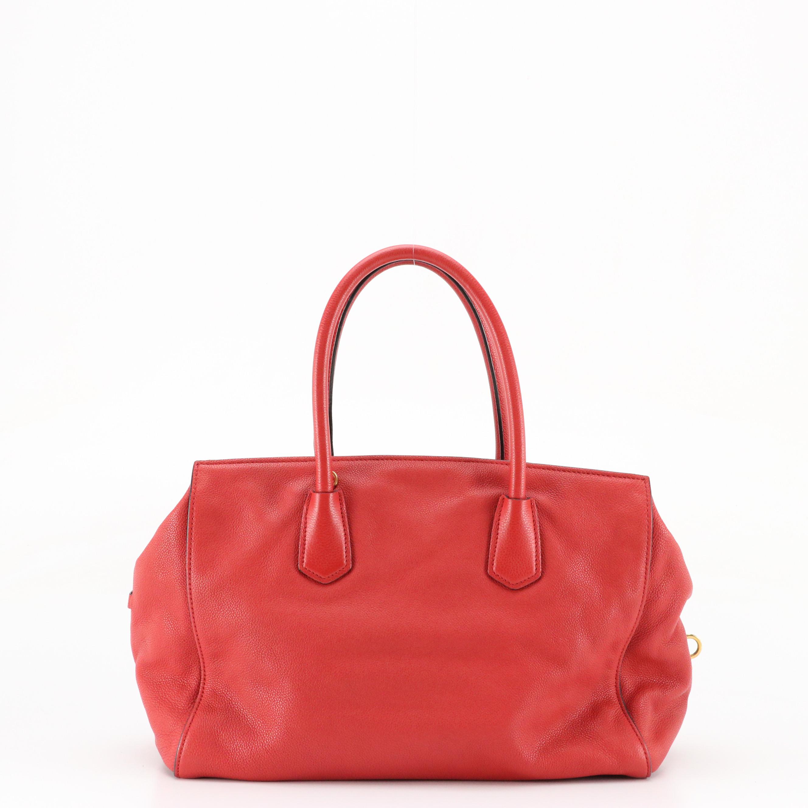 Prada Red Vitello Daino Leather Two-Way Bag