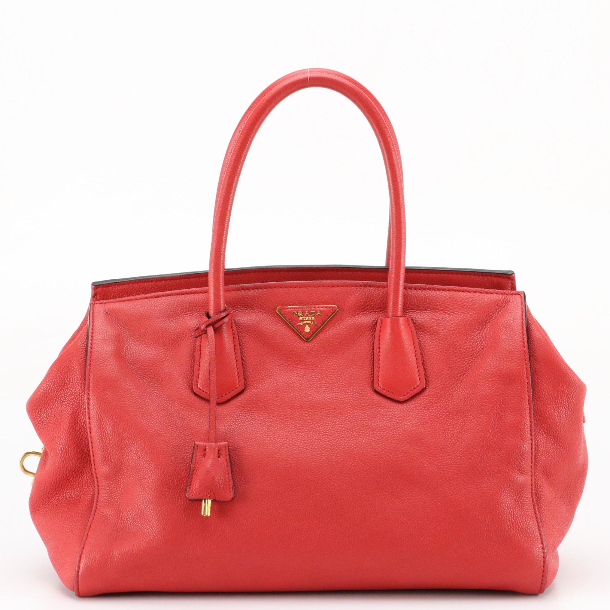 Prada Red Vitello Daino Leather Two-Way Bag