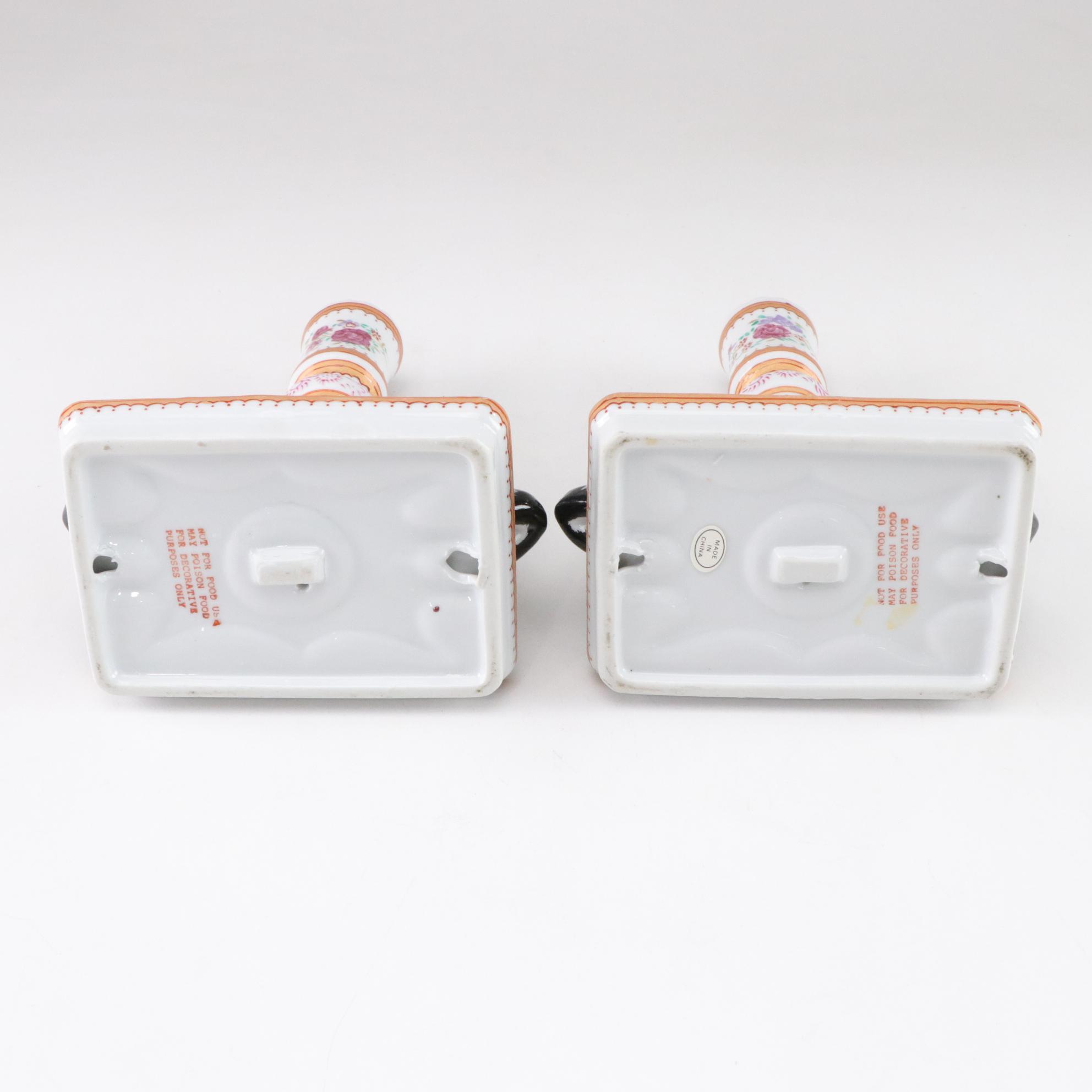 Thomas Forester & Sons Hand-Painted Art Deco Vase with Porcelain Candlesticks