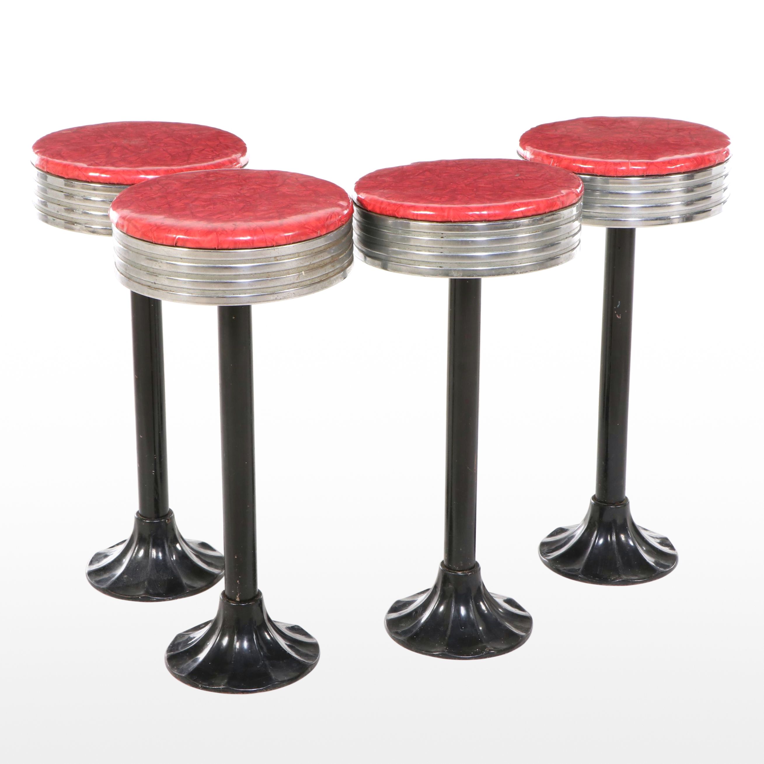 Painted Chrome and Vinyl Diner Stools, Mid-20th Century