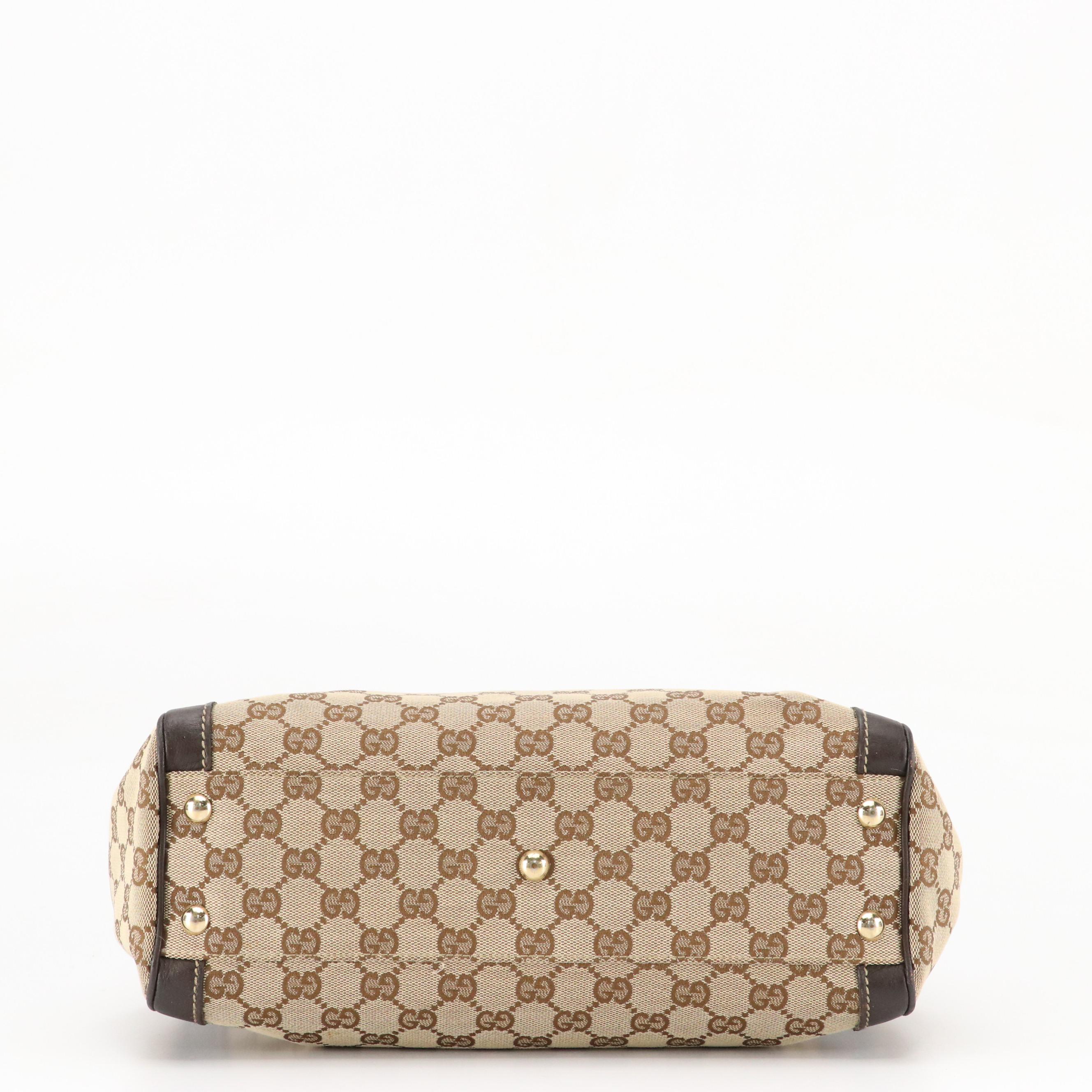 Gucci GG Canvas and Brown Leather Trophy Tote
