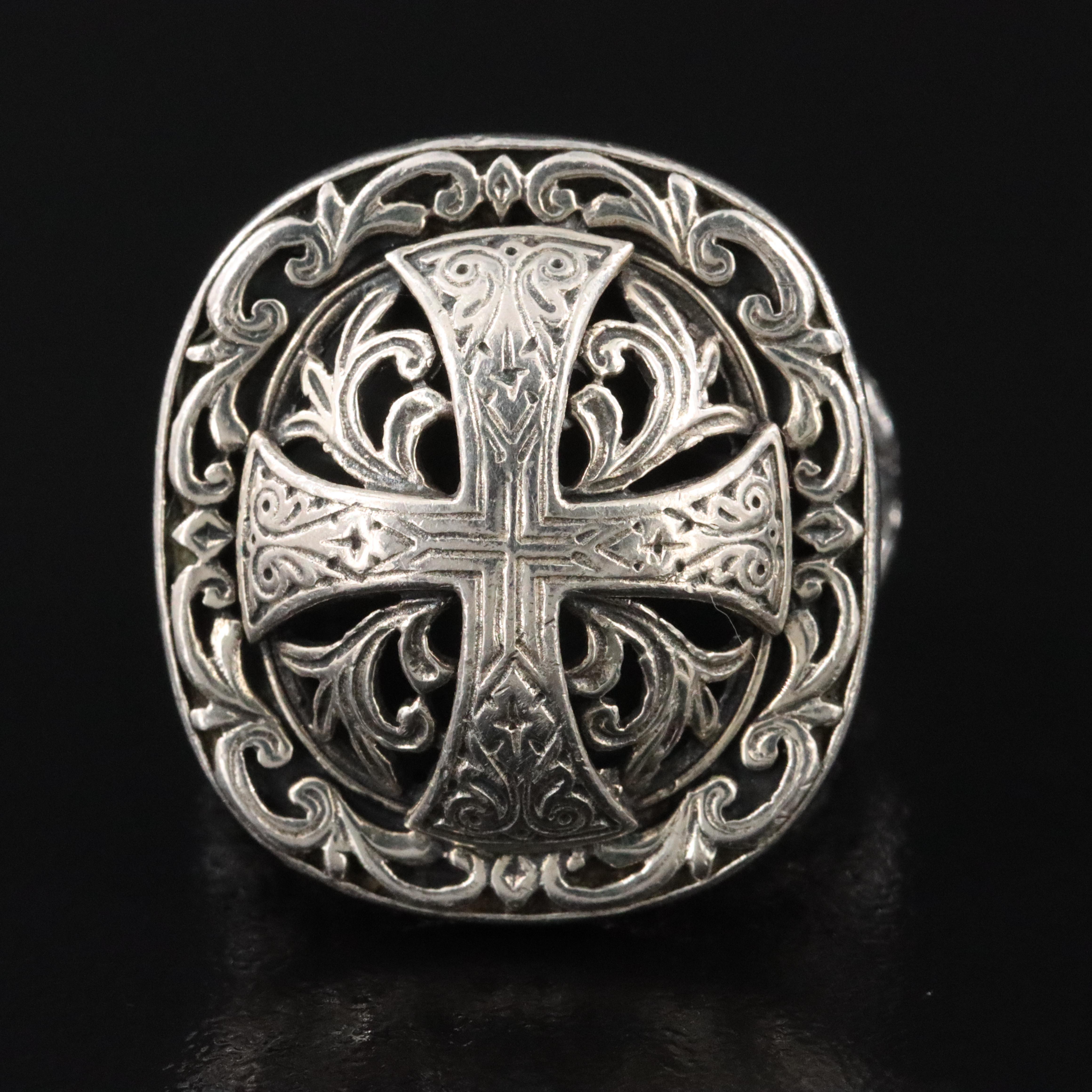 Konstantino Sterling Engraved Cross Ring