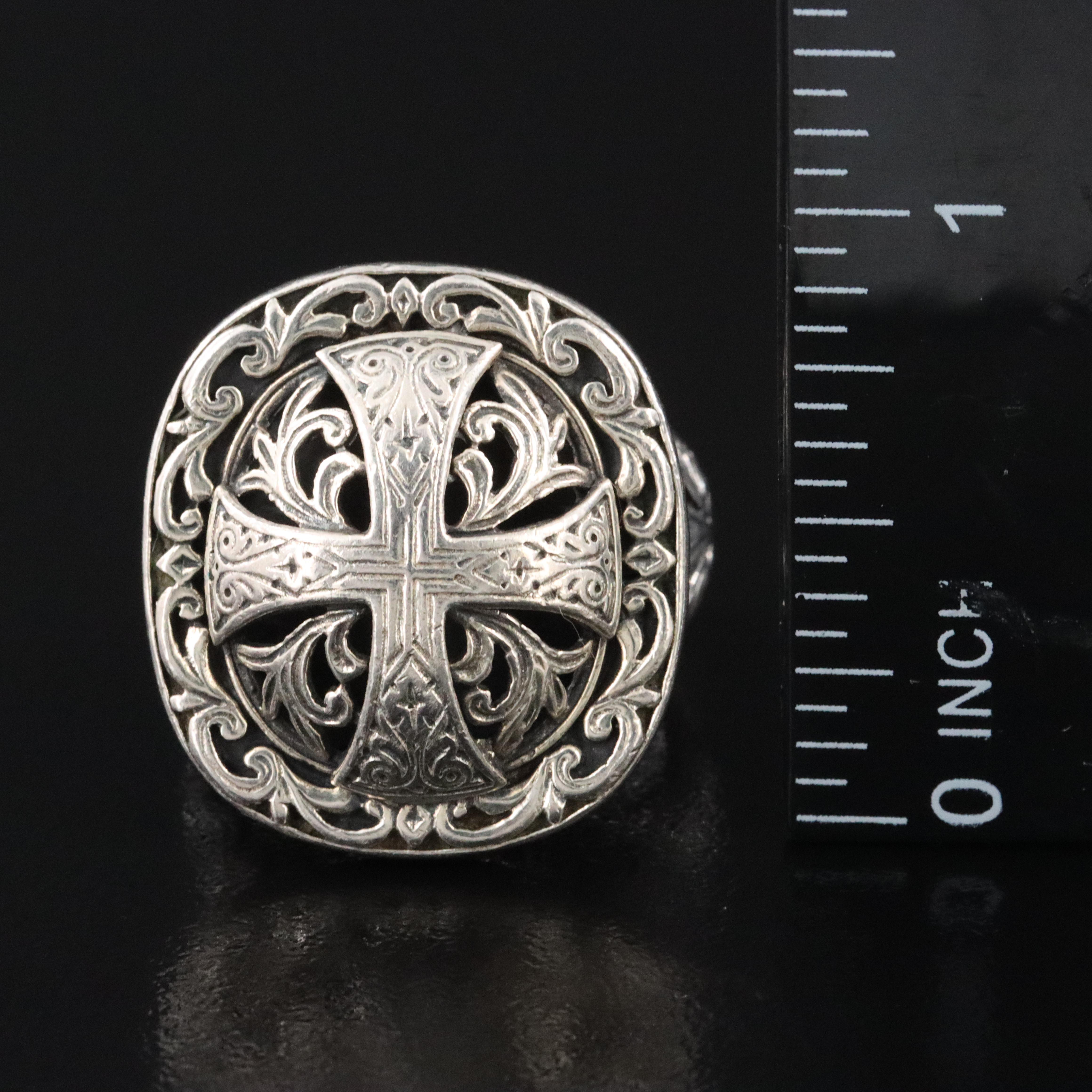 Konstantino Sterling Engraved Cross Ring