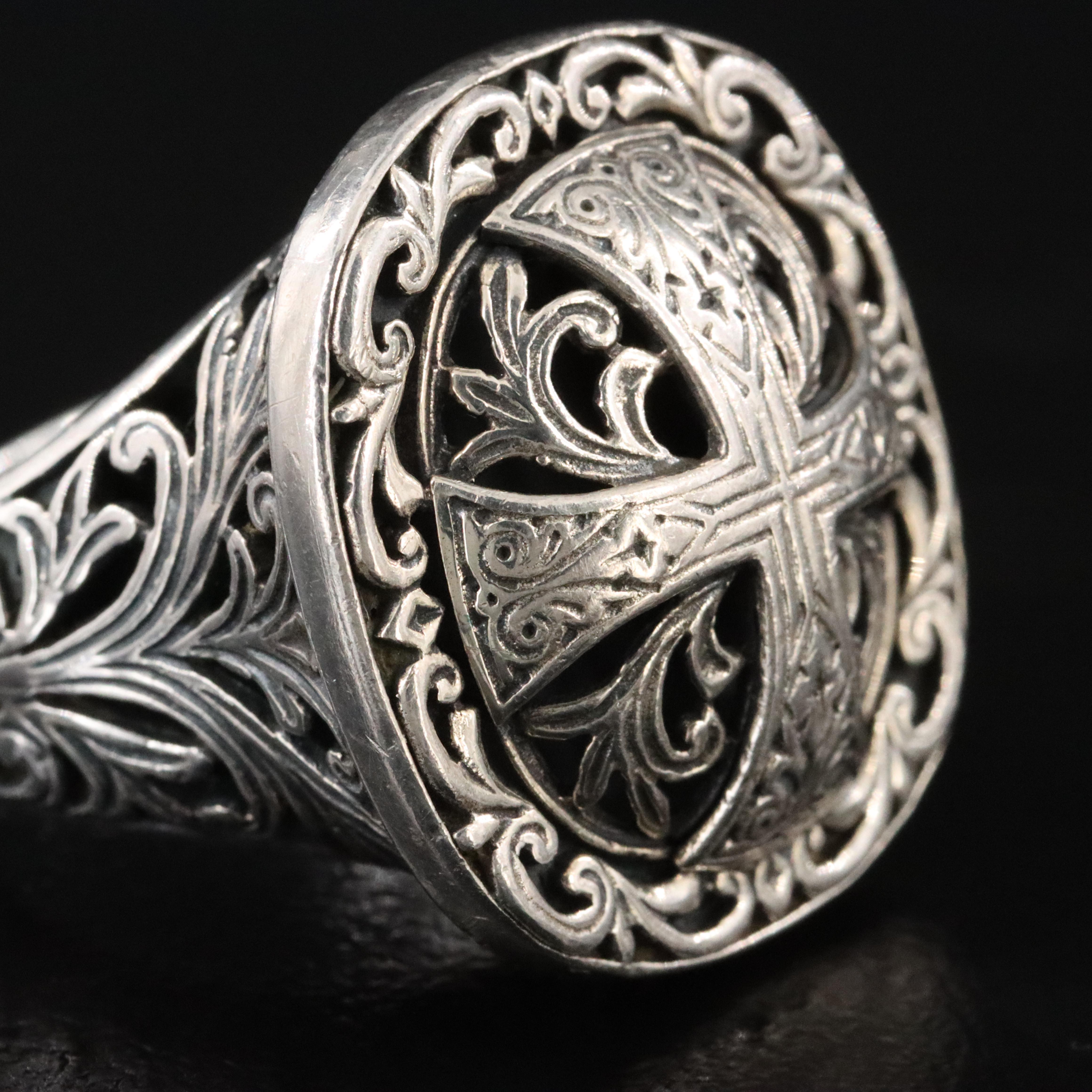 Konstantino Sterling Engraved Cross Ring