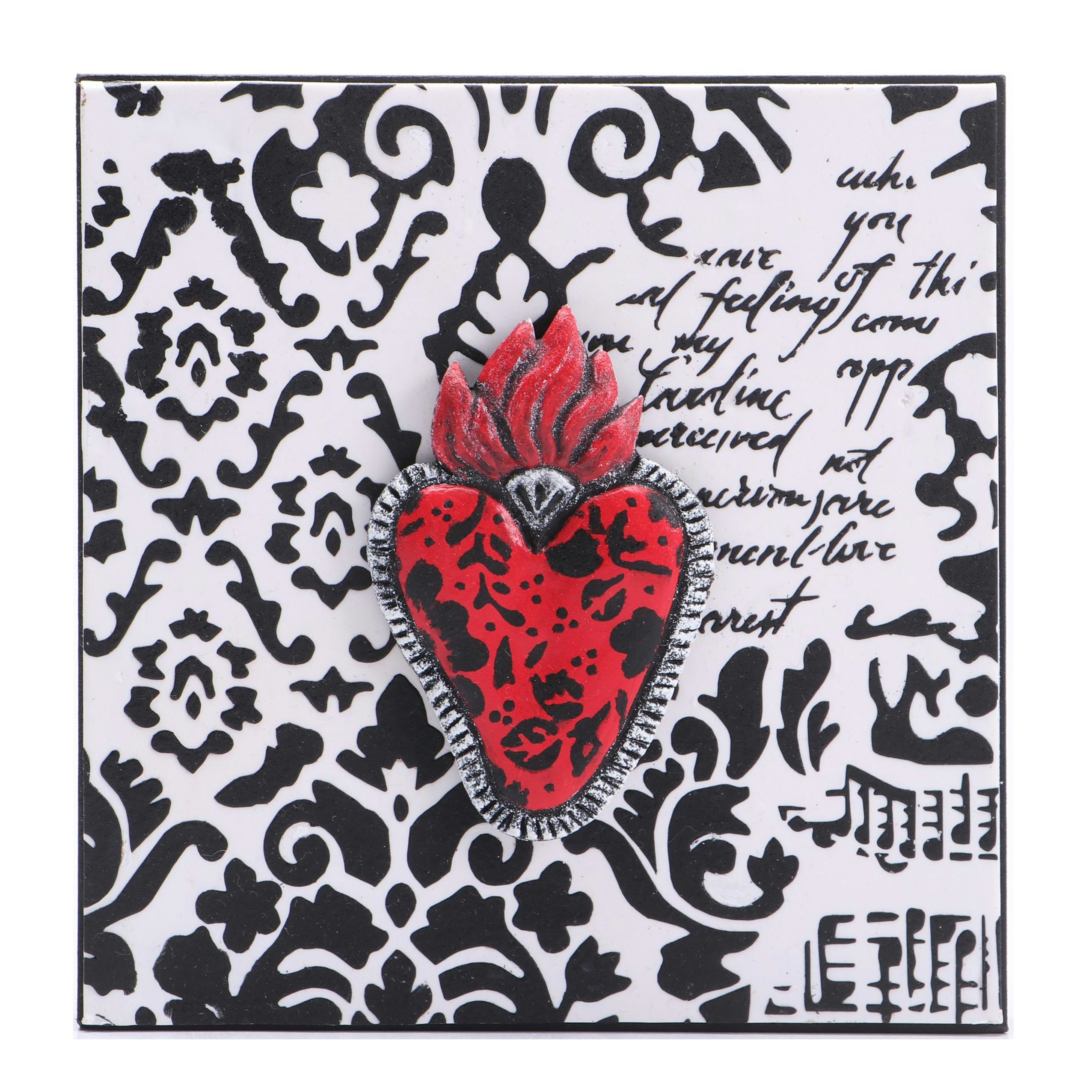 Deborah Kovacs-Sturdevant Mixed Media Collage "Black & White Sacred Heart"