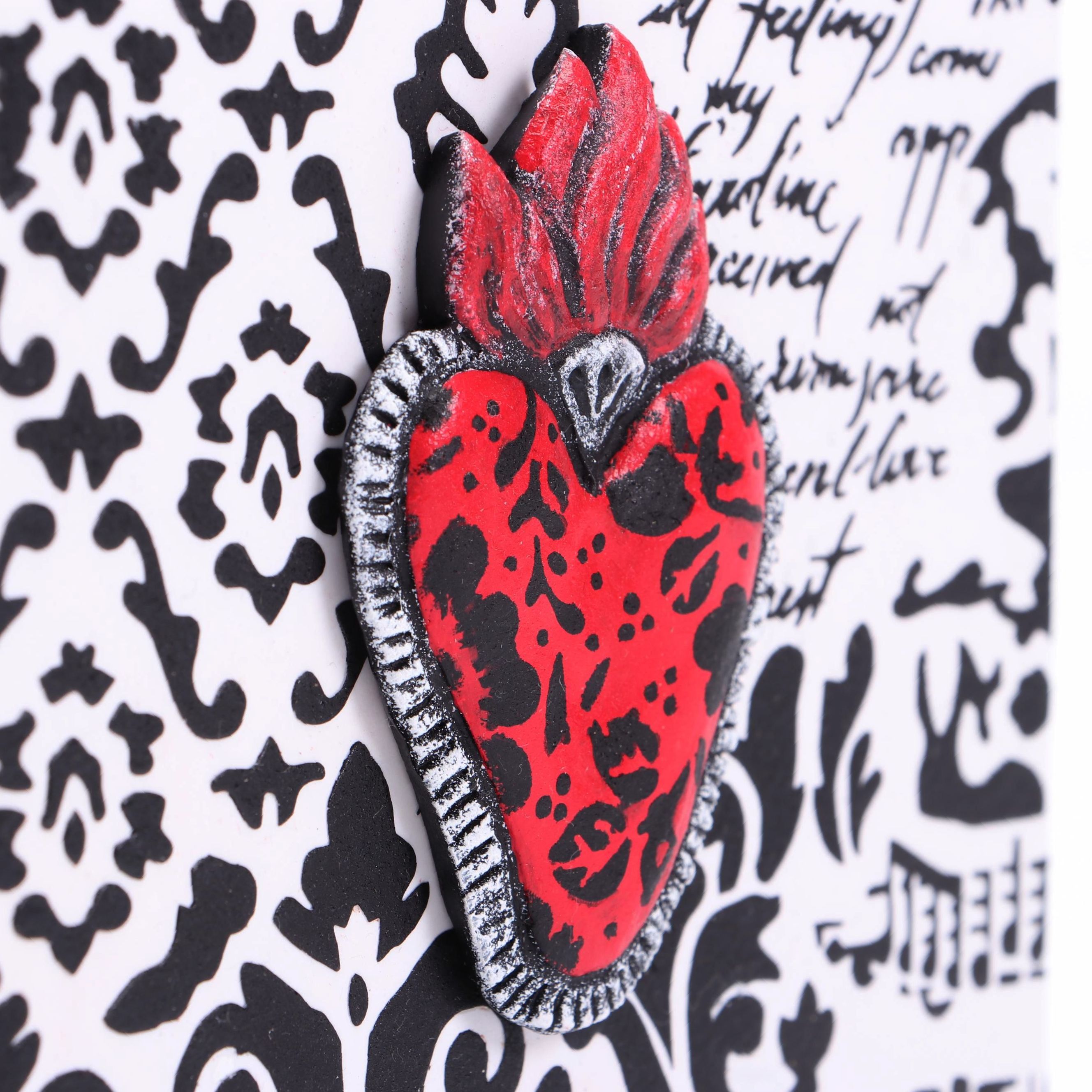 Deborah Kovacs-Sturdevant Mixed Media Collage "Black & White Sacred Heart"