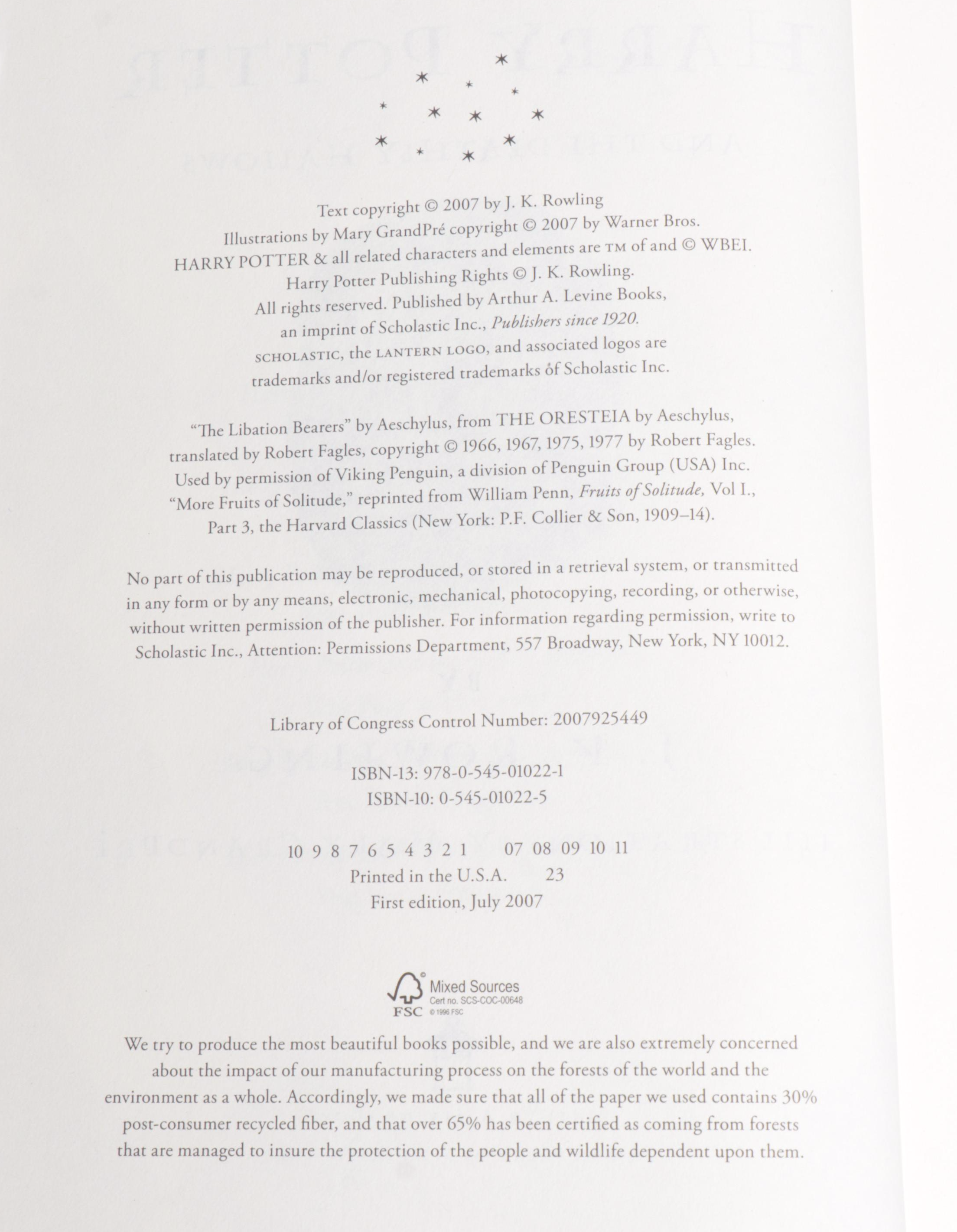 First American Edition "Harry Potter" Complete Series by J. K. Rowling