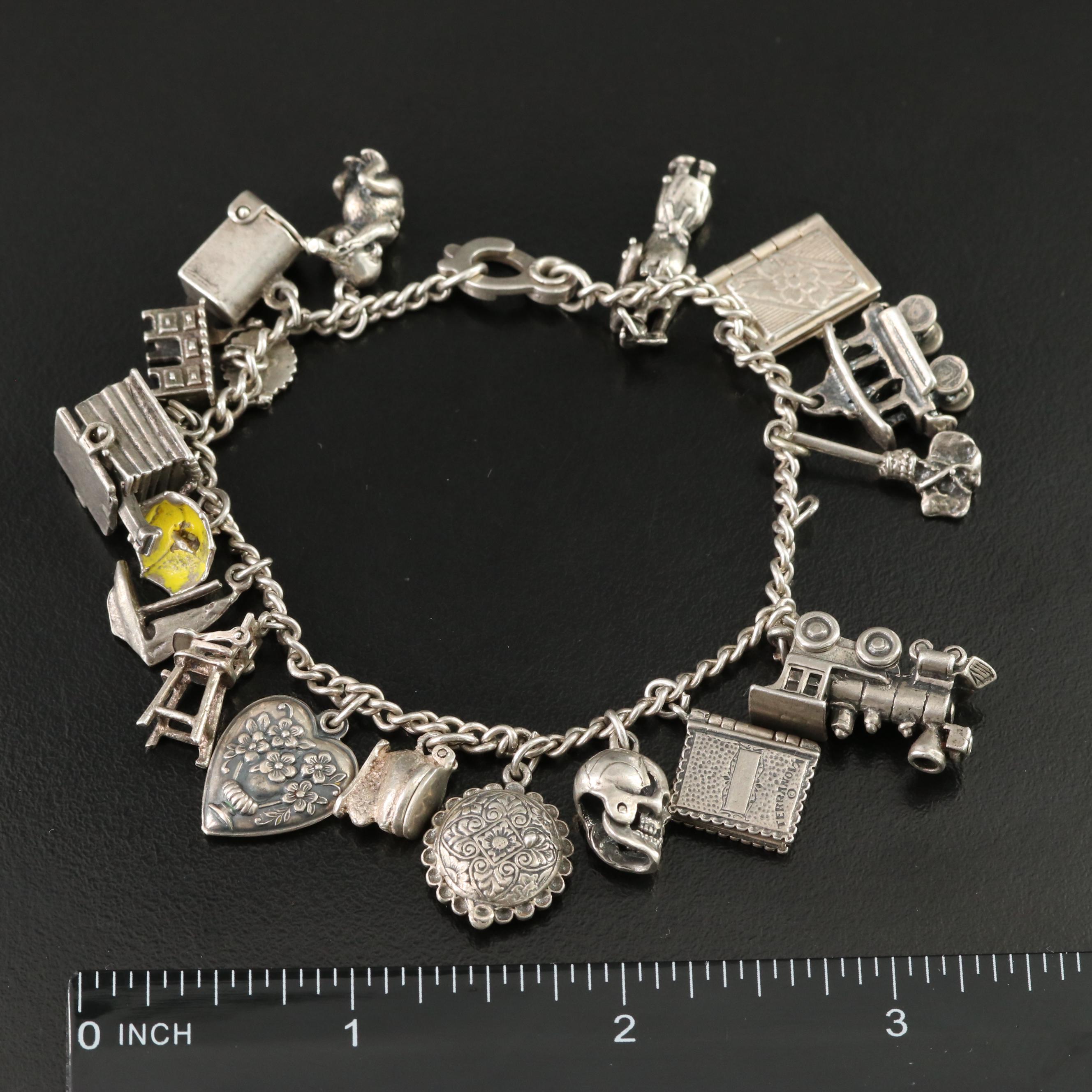 Vintage Charm Bracelets Featuring Sterling and Articulated Charms
