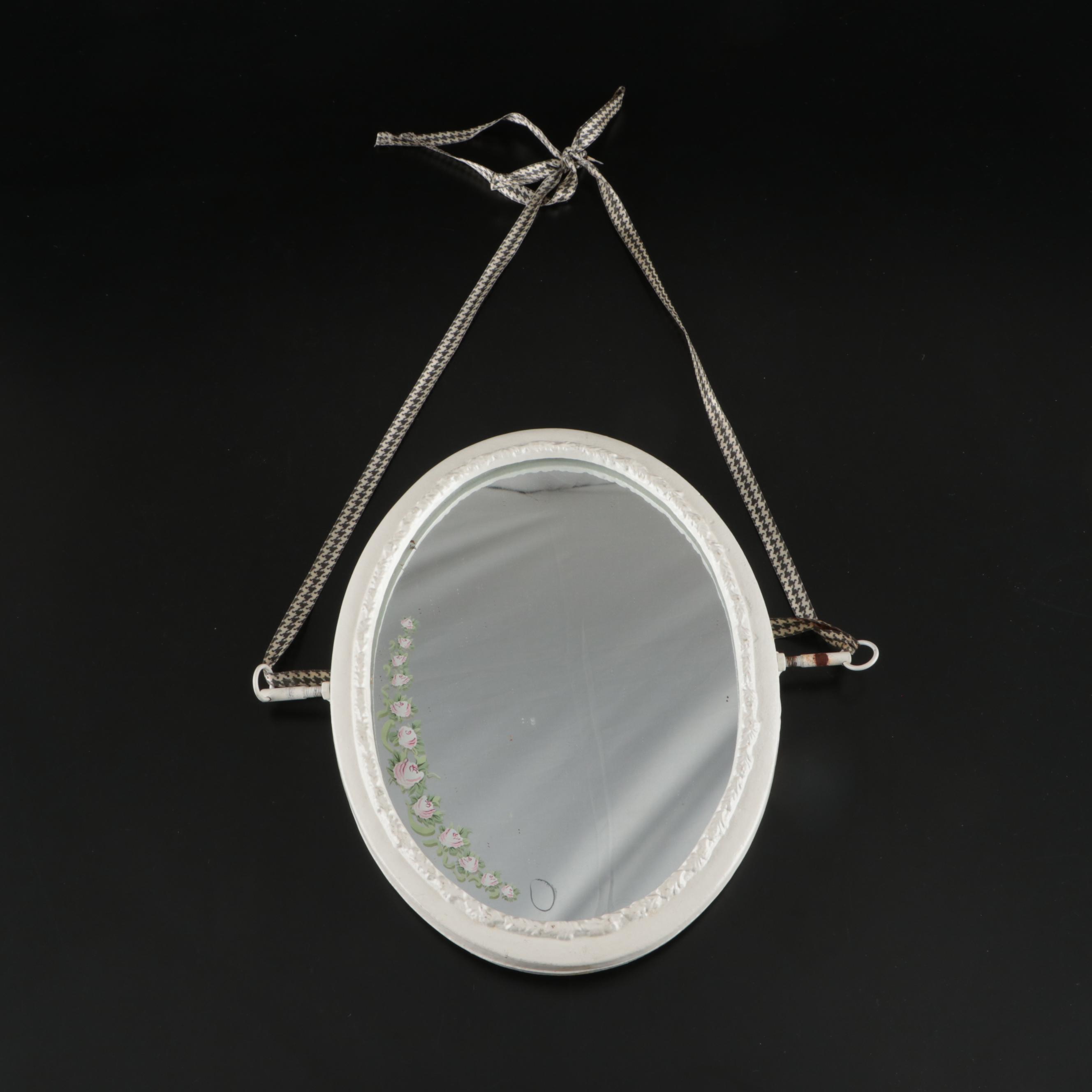 Painted Metal Framed Double Sided Floral Pattern Mirror, 20th Century