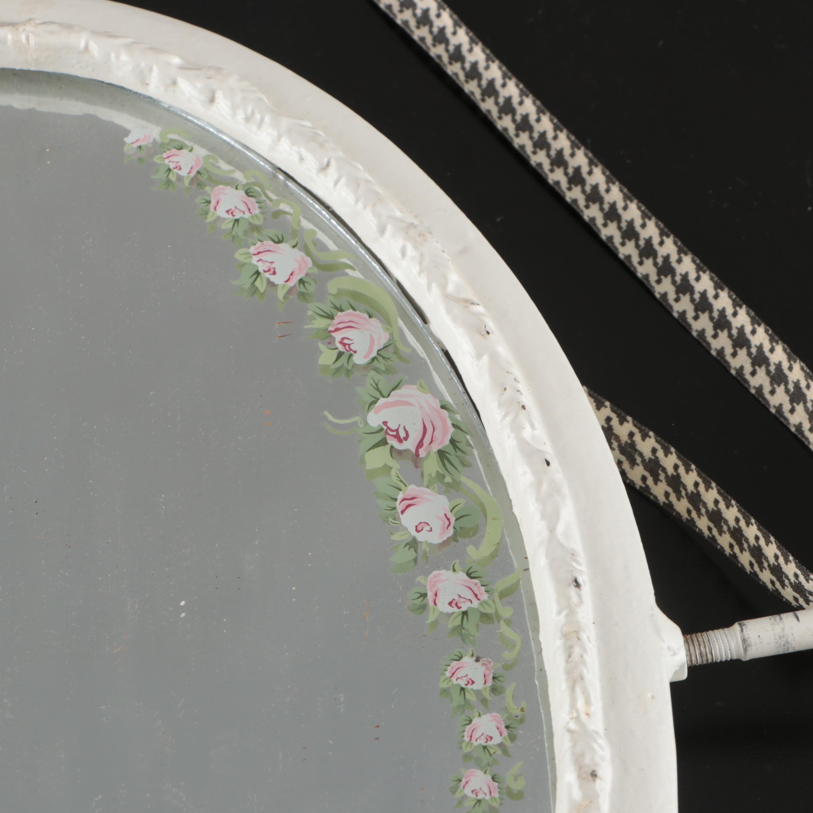 Painted Metal Framed Double Sided Floral Pattern Mirror, 20th Century